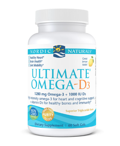 Levně Nordic Naturals Ultimate Omega 1280 mg s vitamínem D, Citron, 60 softgelových kapslí