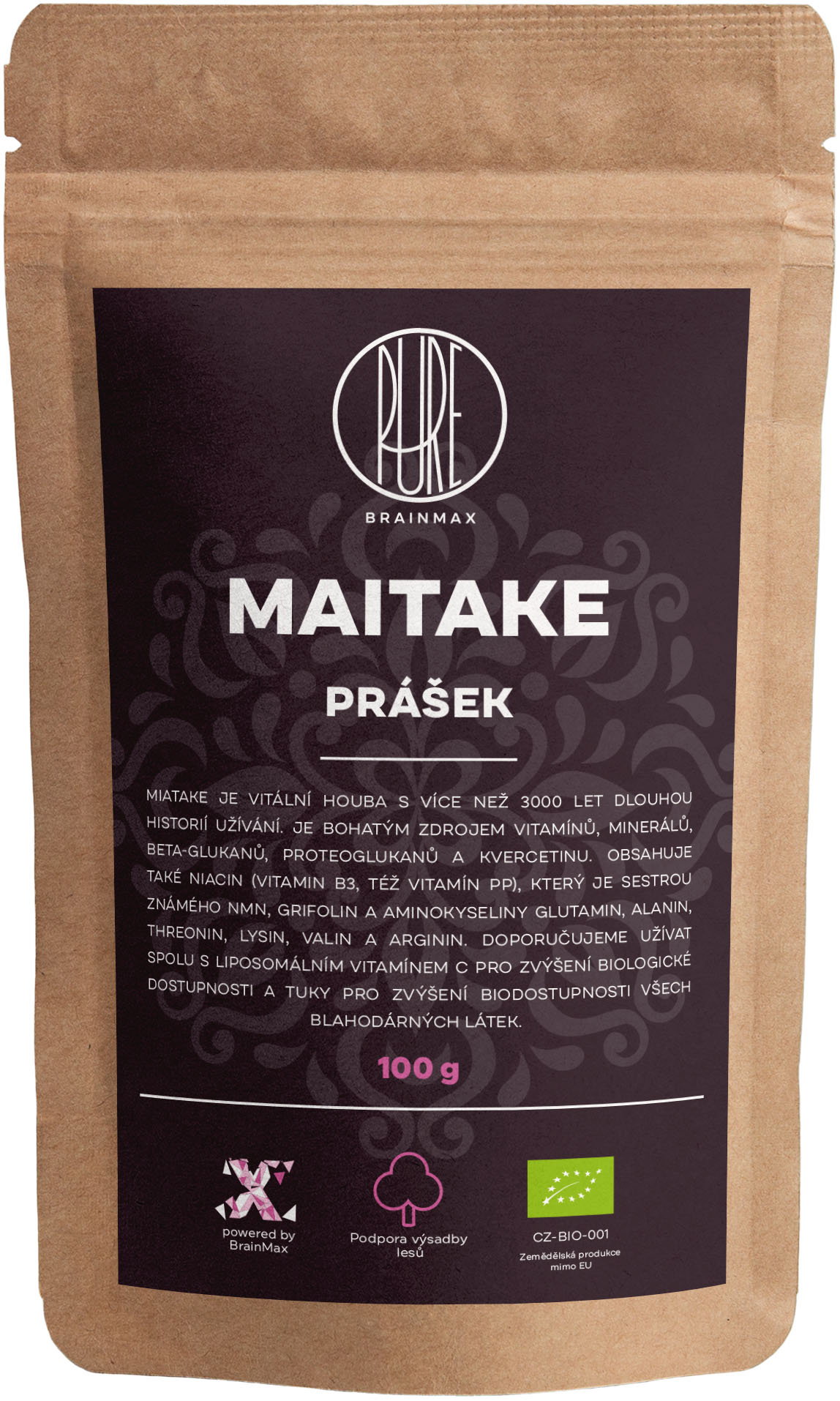 BrainMax Pure Maitake prášek BIO, 100g *CZ-BIO-001 certifikát