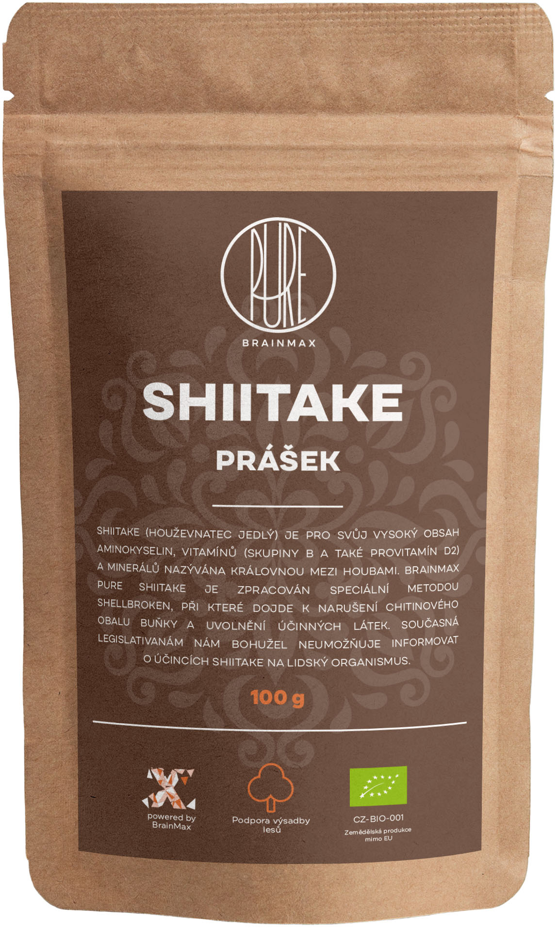 BrainMax Pure Shiitake prášek, BIO, 100g *CZ-BIO-001 certifikát