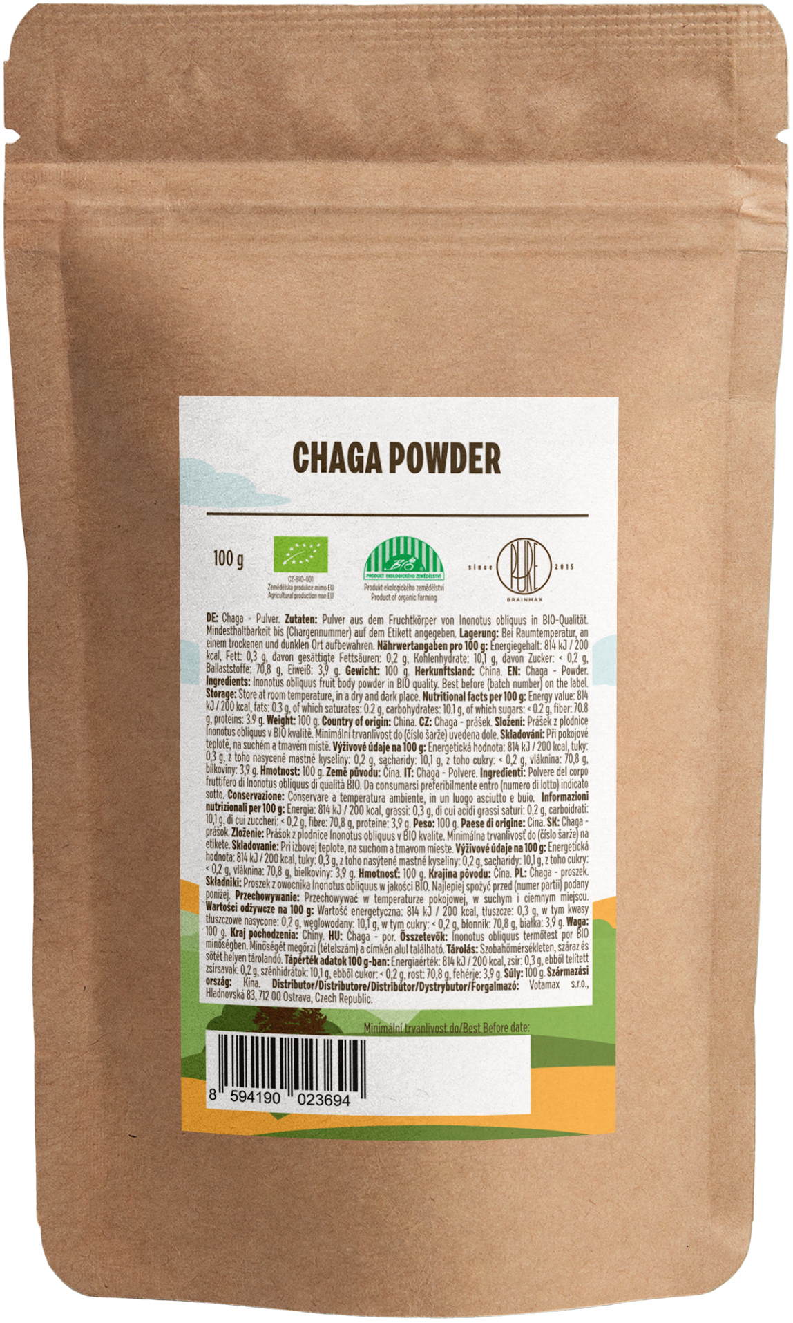 BrainMax Pure Chaga prášek, BIO 100g Obrázek