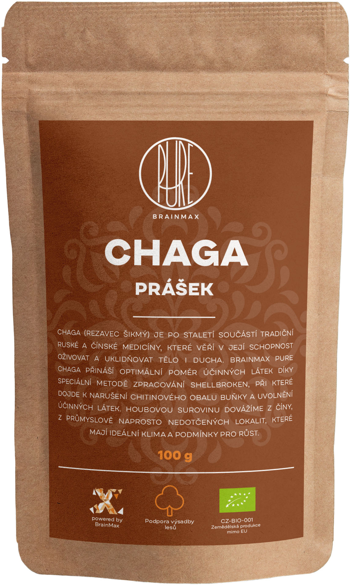 BrainMax Pure Chaga prášek, BIO 100g