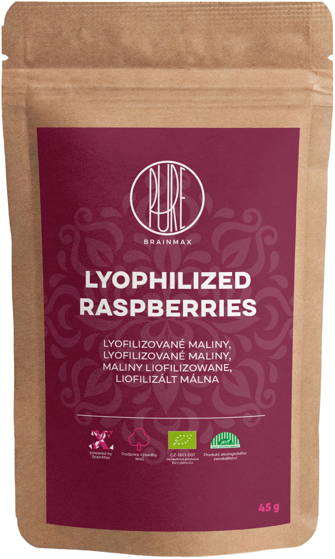 Levně BrainMax Pure Lyophilized Raspberries, Lyofilizované maliny, BIO, 45 g *CZ-BIO-001 certifikát