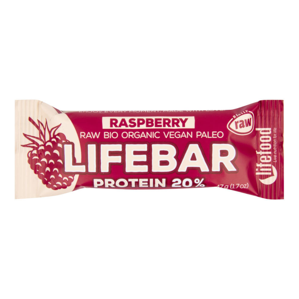 LifeFood - Tyčinka Lifebar protein malinová BIO, 47 g CZ-BIO-001 certifikát