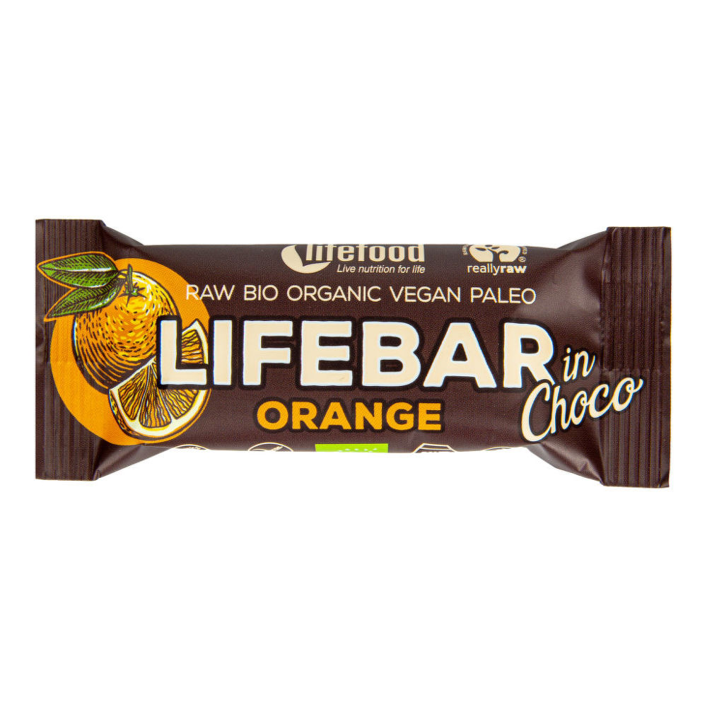 LifeFood - Tyčinka Lifebar pomeranč v čokoládě BIO, 40 g CZ-BIO-001 certifikát CZ-BIO-001 certifikát