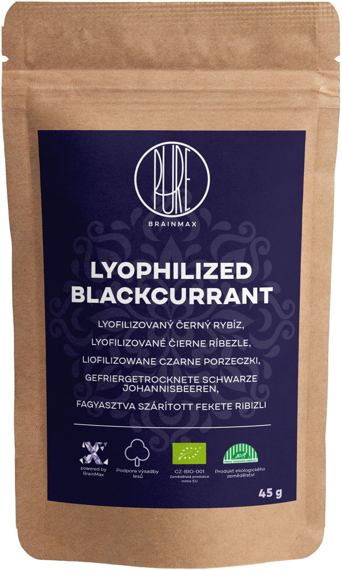 Levně BrainMax Pure Lyophilized Blackcurrant, Lyofilizovaný černý rybíz, BIO, 45 g *CZ-BIO-001 certifikát