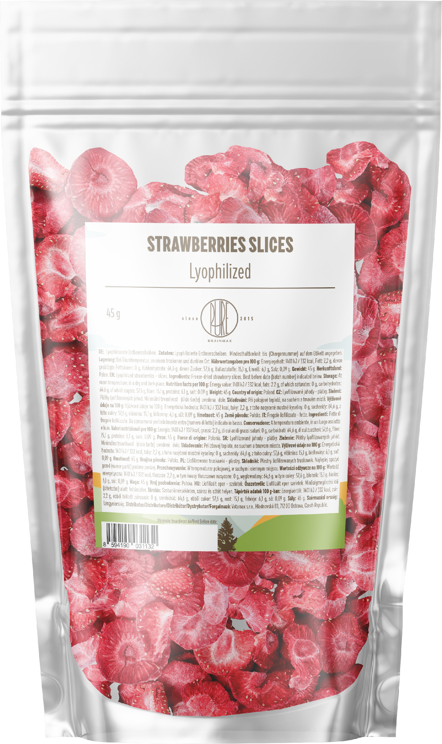 BrainMax Pure Lyofilizované jahody, plátky, 45 g Obrázek