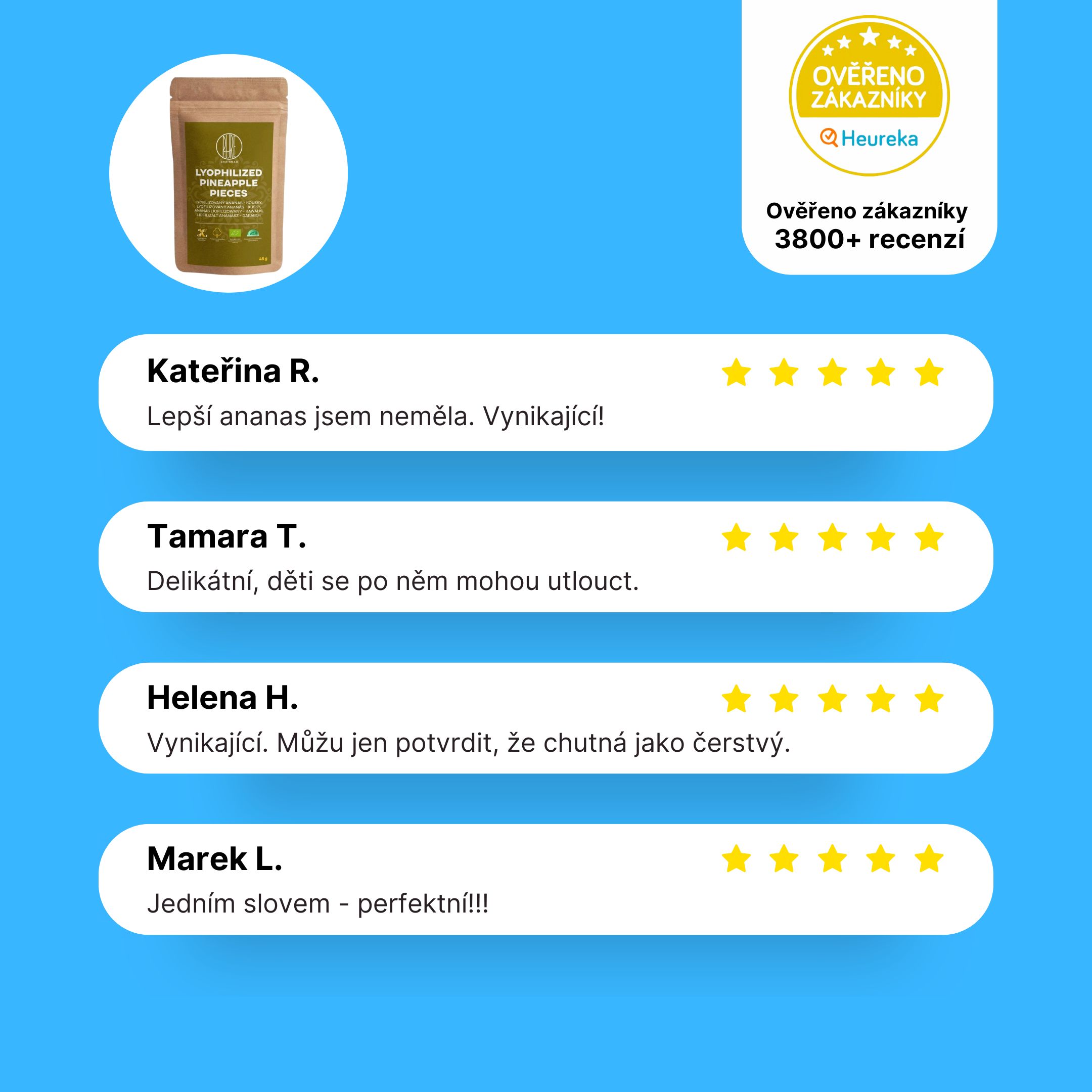 BrainMax Pure Lyofilizovaný ananas, kousky, BIO, 45 g Obrázek