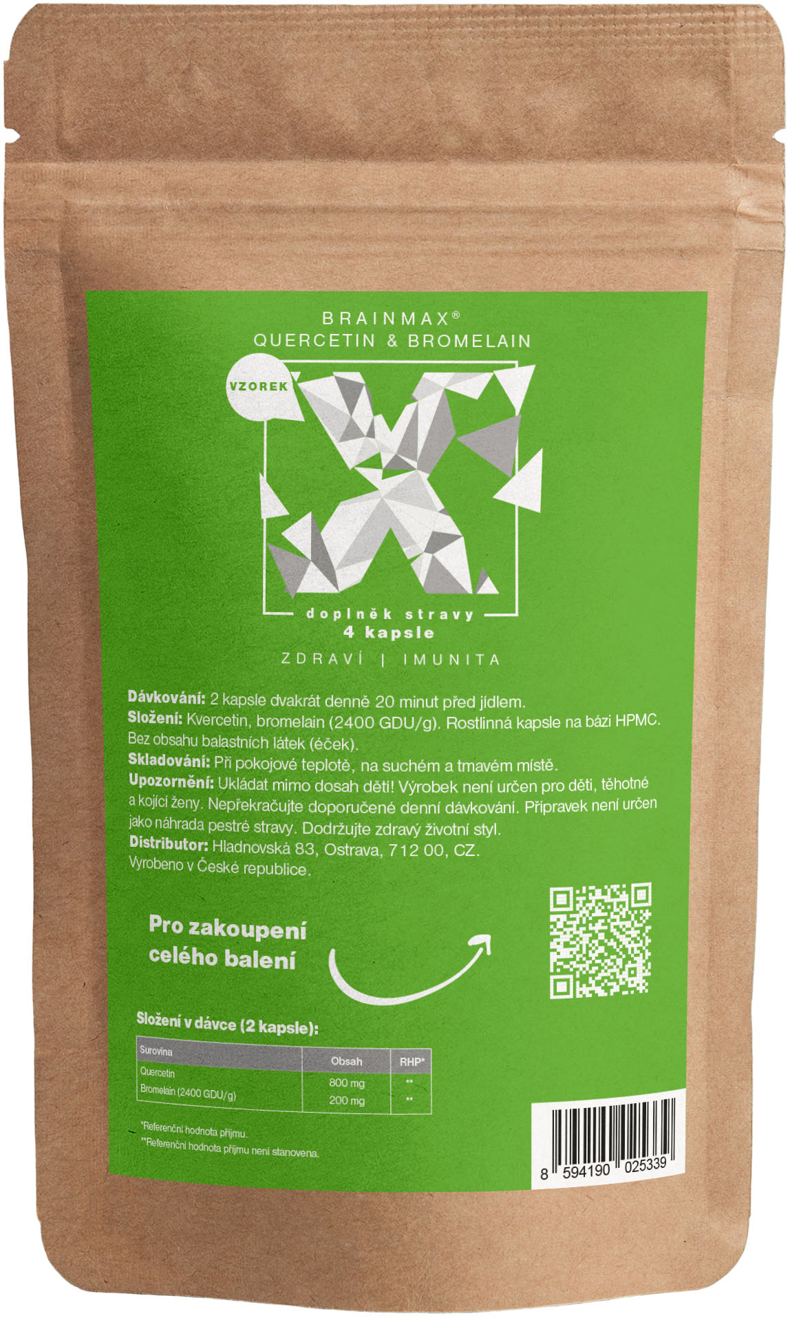 BrainMax Quercetin & Bromelain, Kvercetin a Bromelain, 4 rostlinné kapsle Obrázek