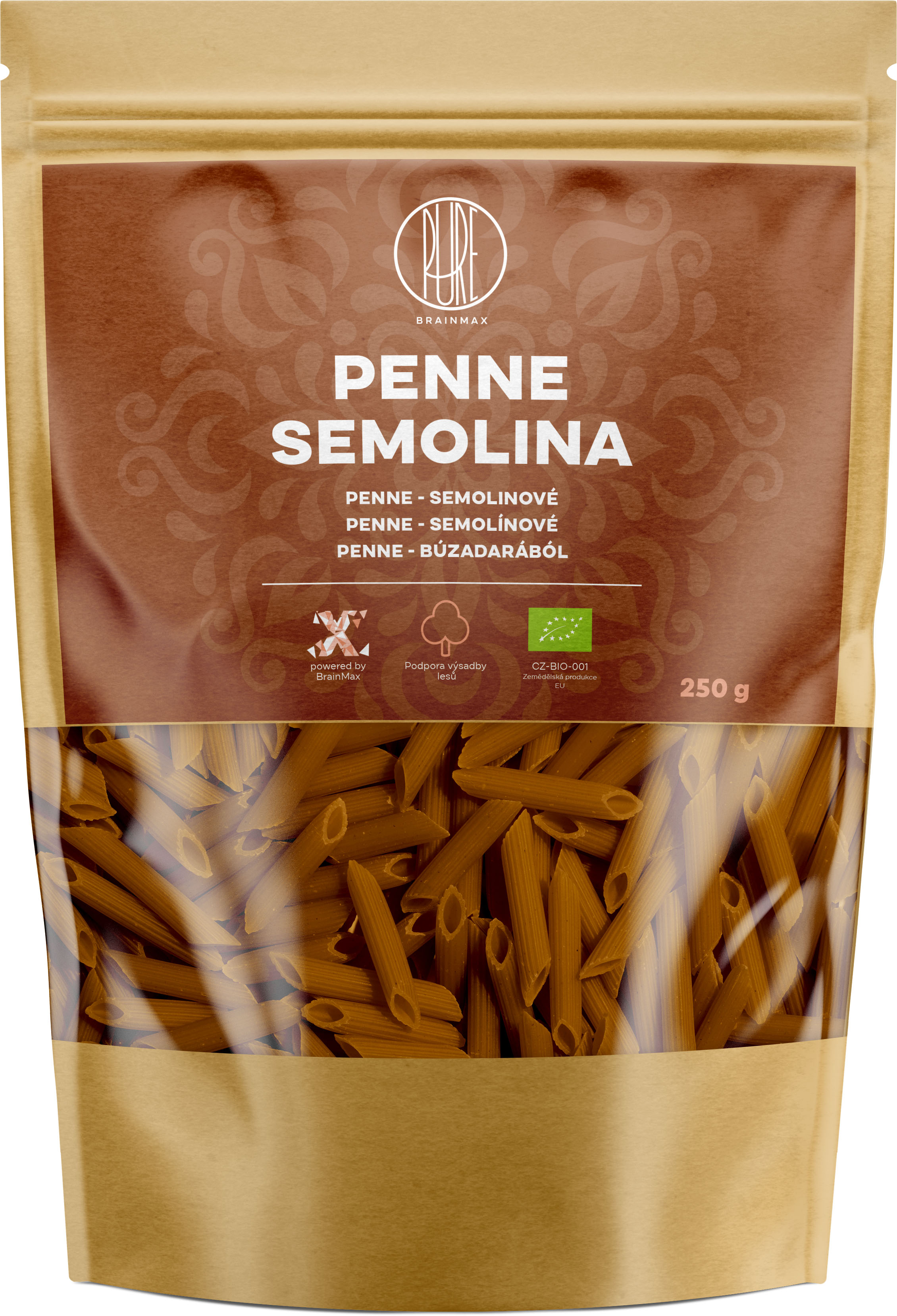 BrainMax Pure Penne semolinové, BIO, 250 g *CZ-BIO-001 certifikát