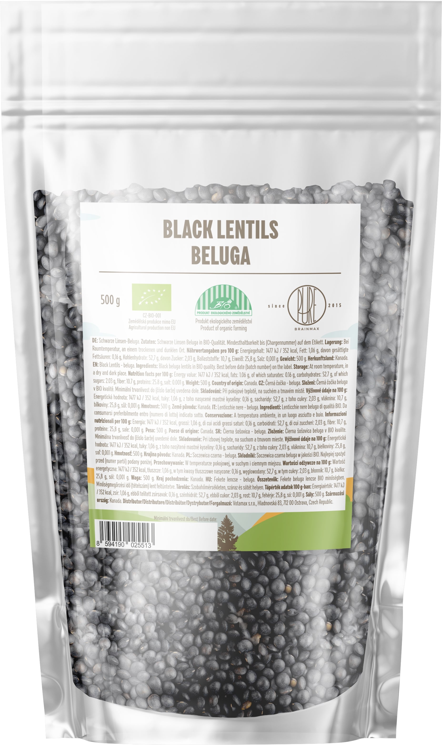 BrainMax Pure Čočka černá Beluga, BIO, 500 g *CZ-BIO-001 certifikát
