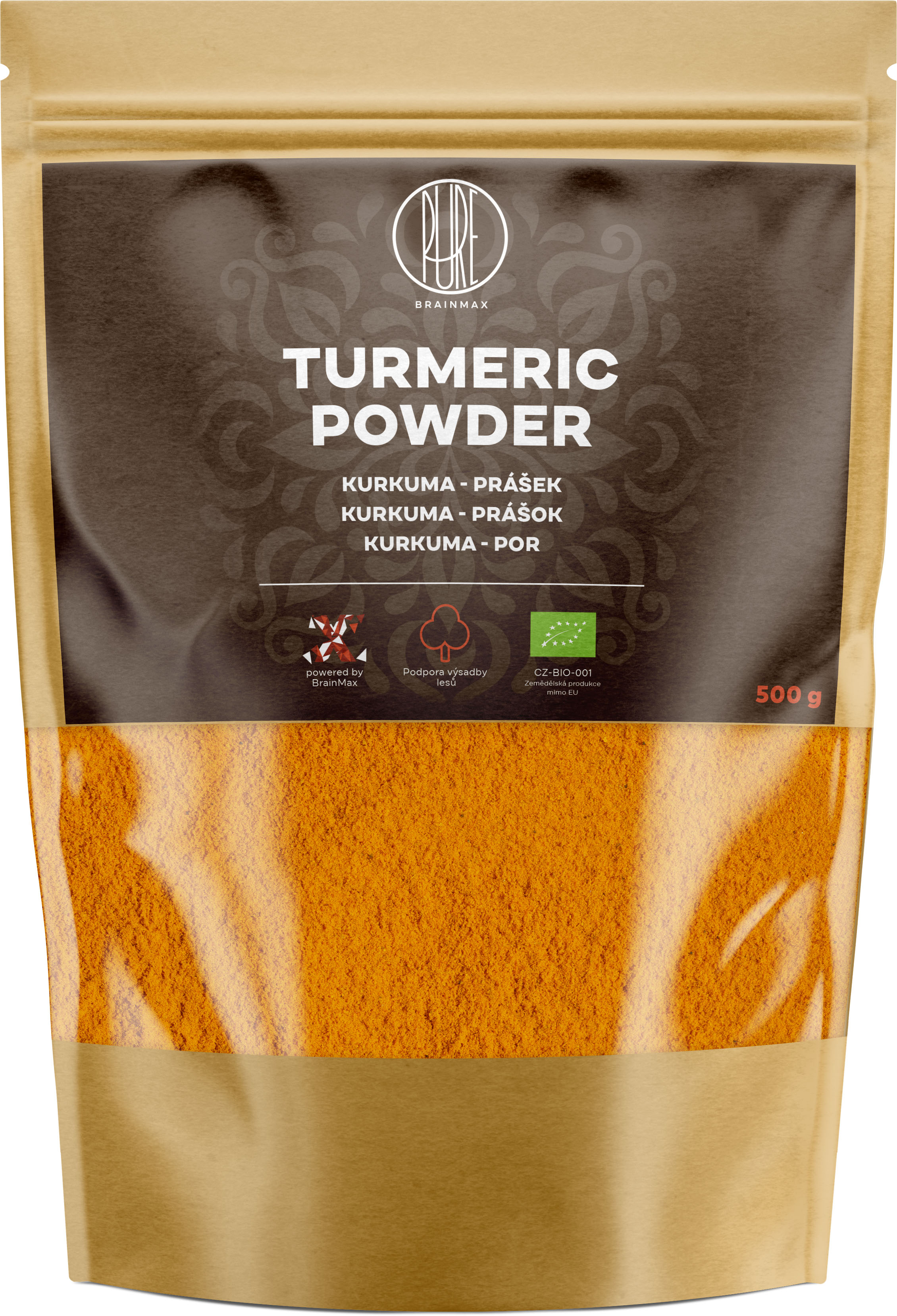 BrainMax Pure Turmeric Powder, Kurkuma BIO prášek, 500 g *CZ-BIO-001 certifikát