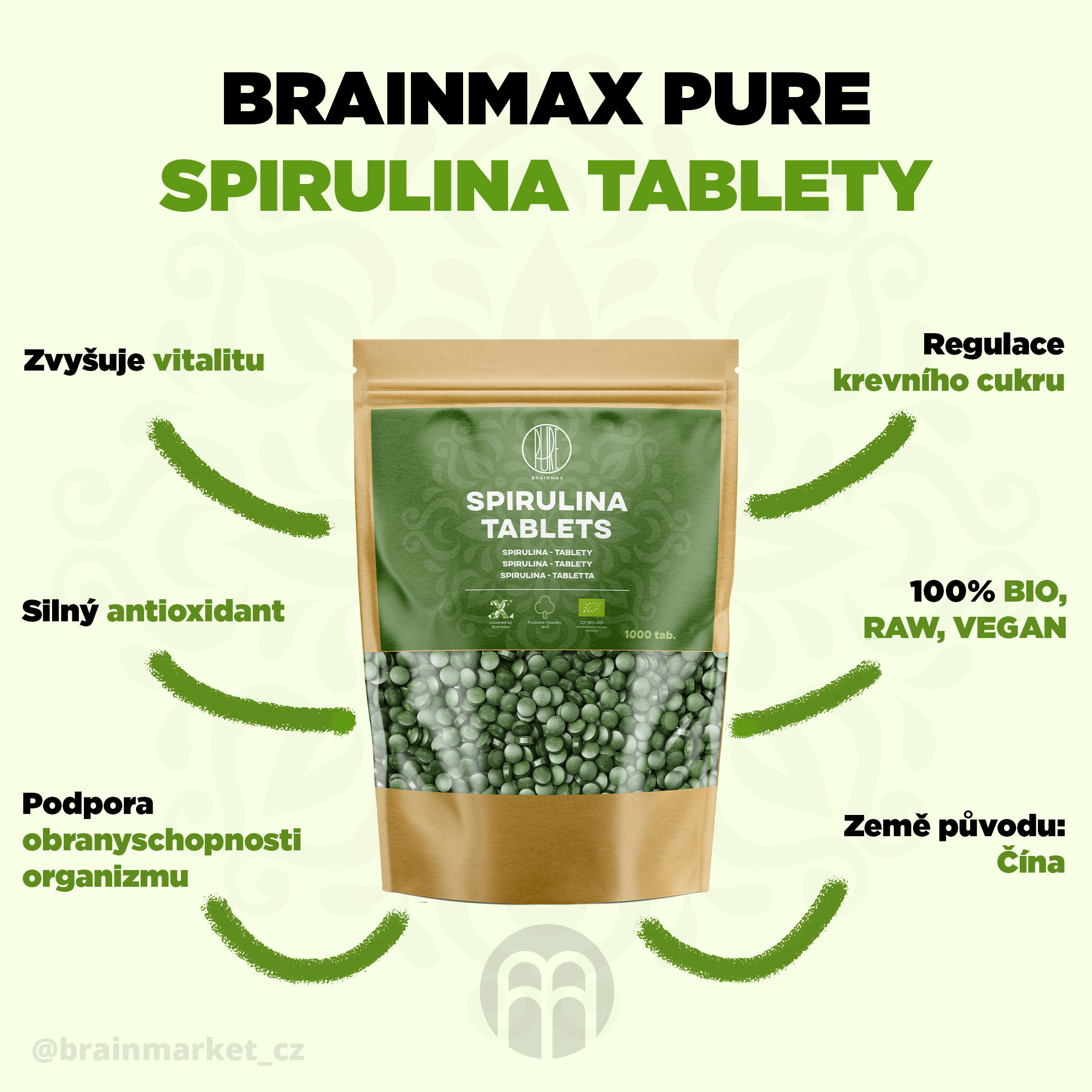 BrainMax Pure Spirulina Tablets BIO, 1000 tablet Obrázek