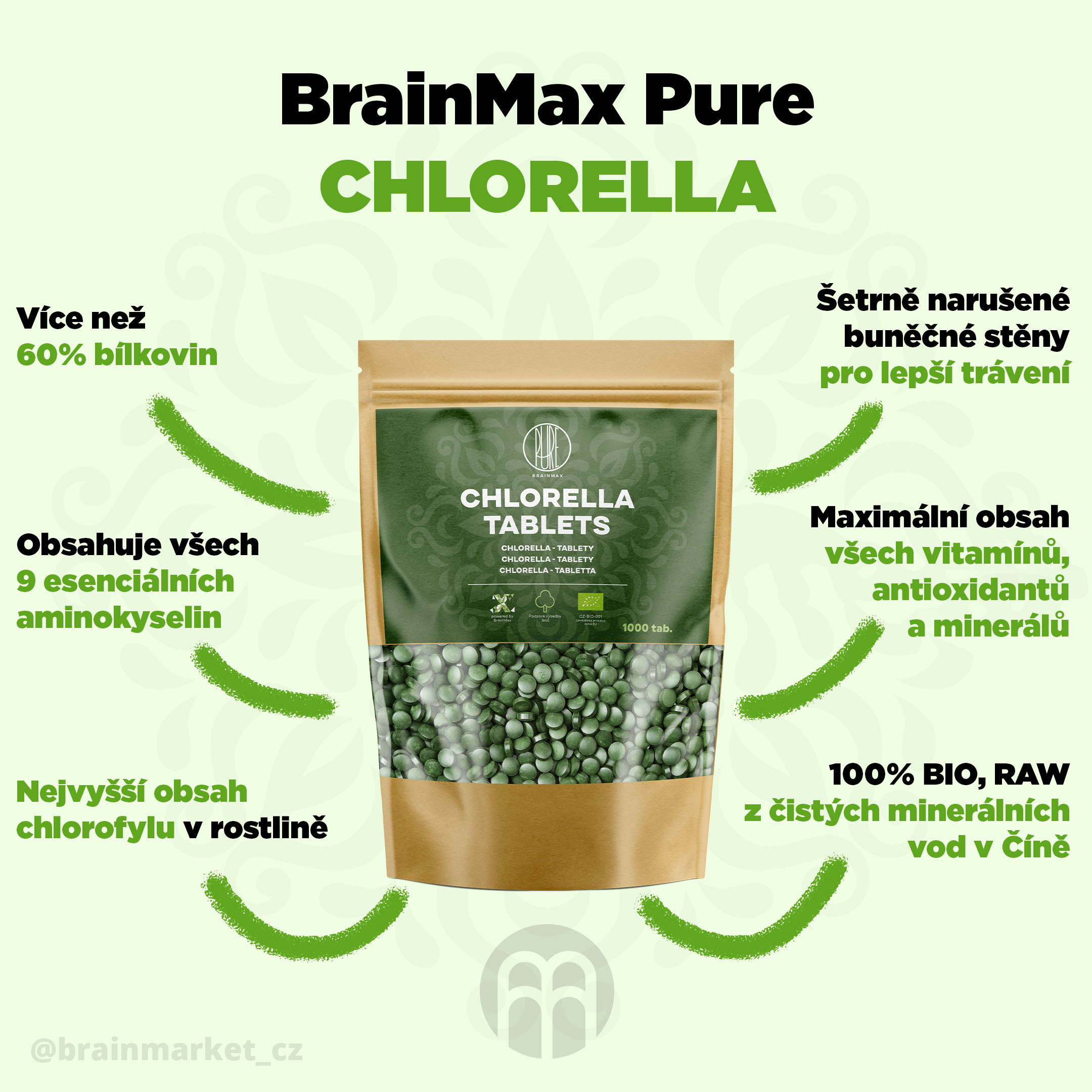 BrainMax Pure Chlorella Tablets, BIO, 1000 tablet Obrázek