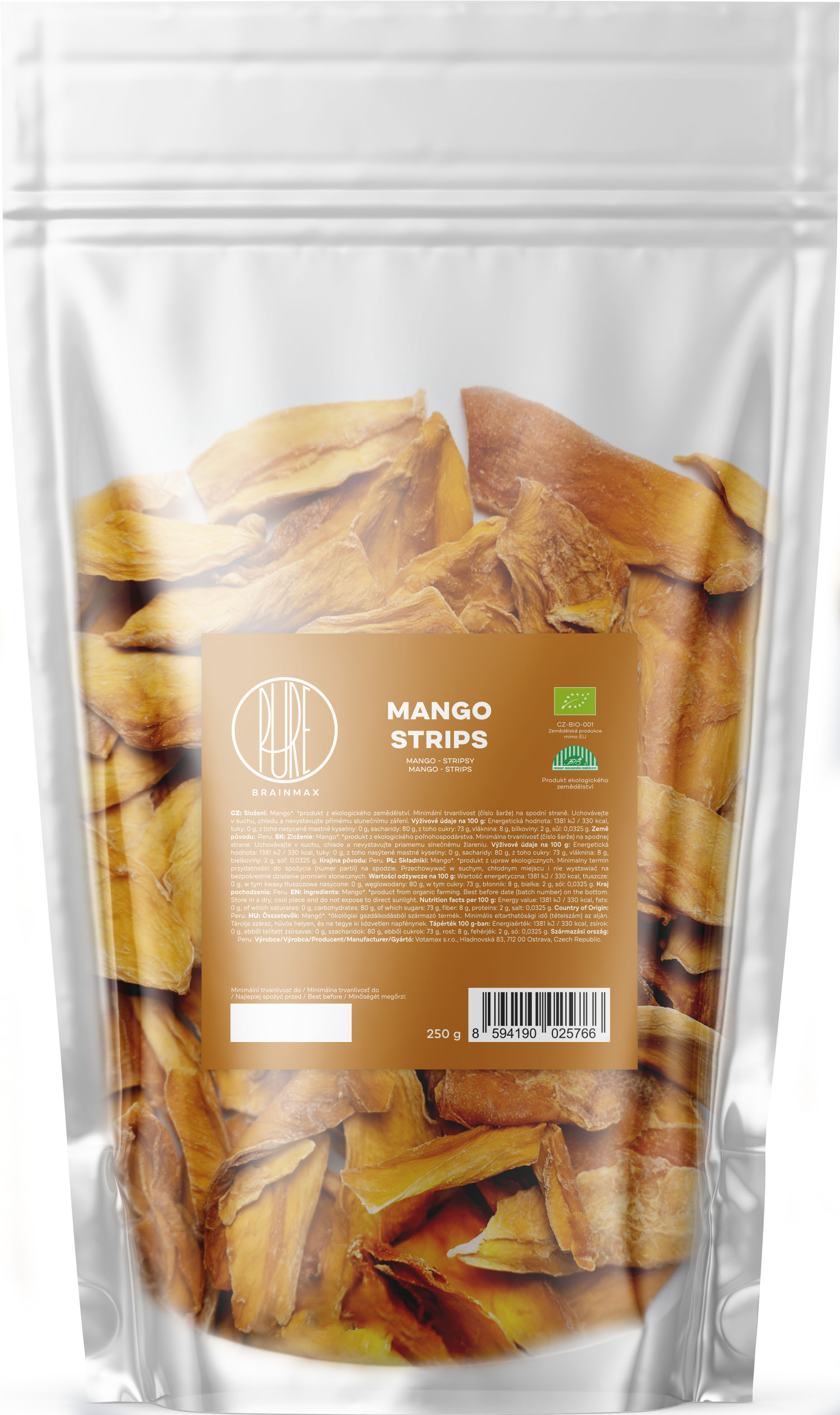 Levně BrainMax Pure Mango, BIO, stripsy 250 g *CZ-BIO-001 certifikát