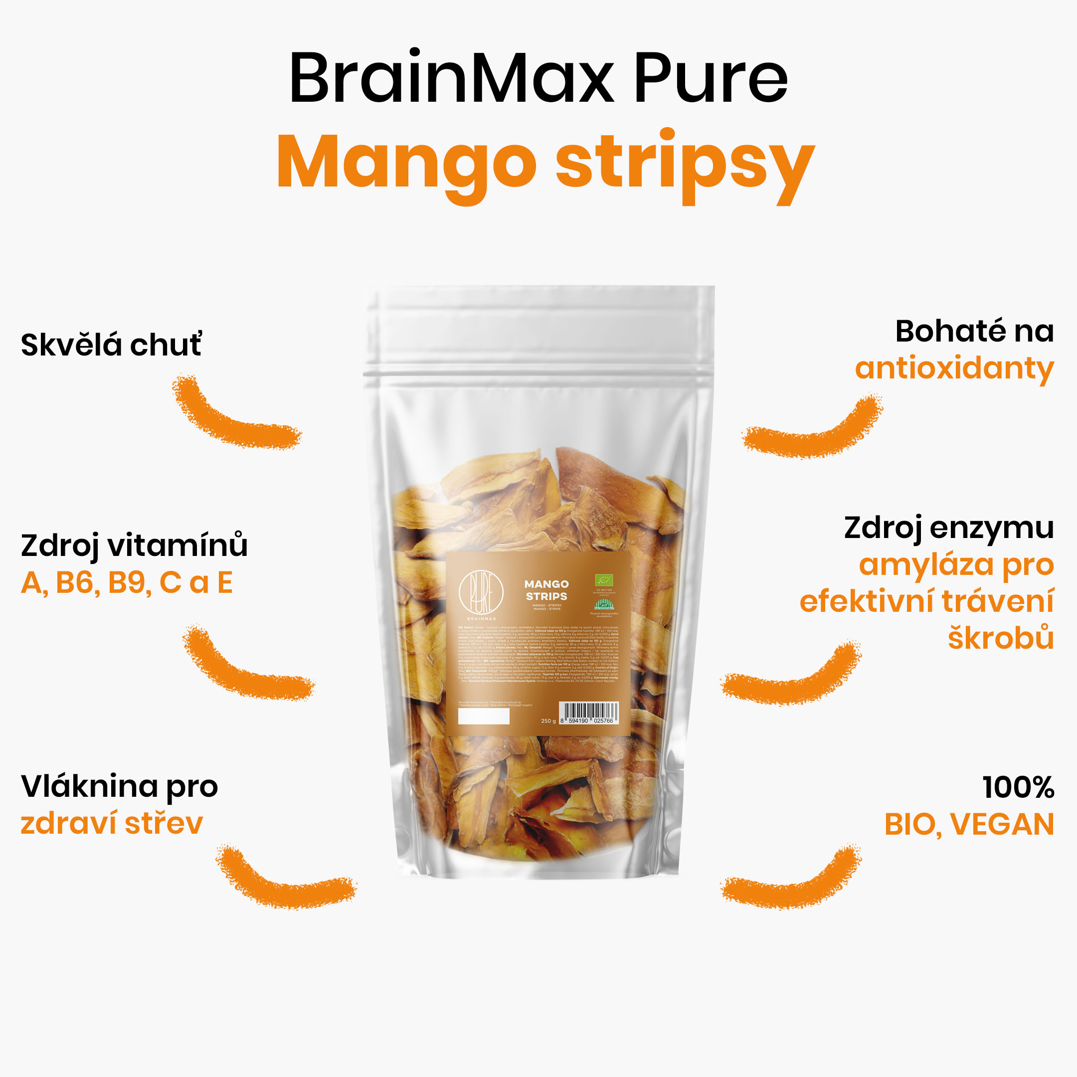 BrainMax Pure Mango, BIO, stripsy 250 g *CZ-BIO-001 certifikát