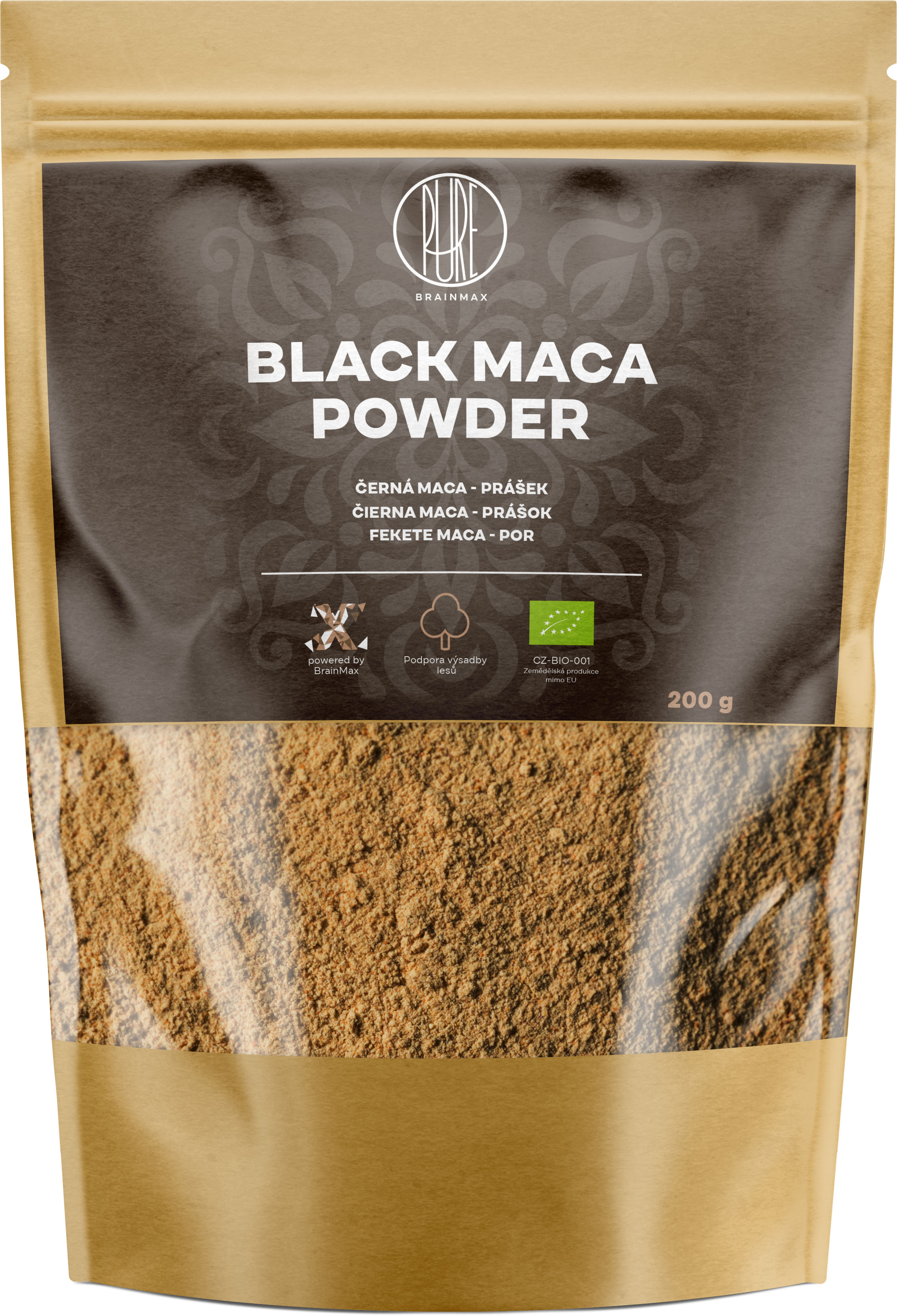 Levně BrainMax Pure Black Maca Powder, Maca černá BIO, prášek 200 g *CZ-BIO-001 certifikát