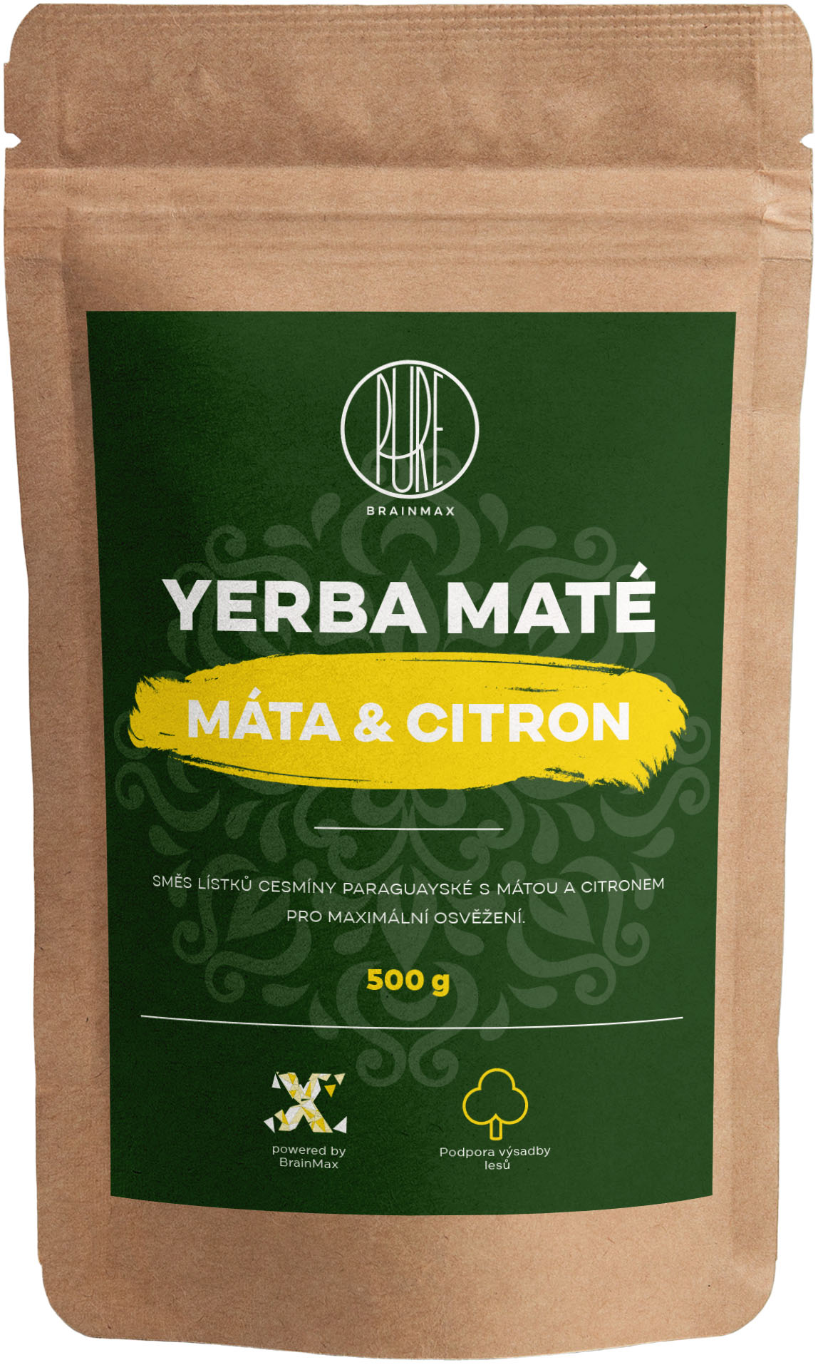 BrainMax Pure Yerba Maté, Máta & Citrón, 500 g