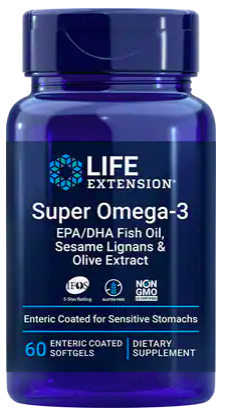 Levně Life Extension Super Omega-3 EPA/DHA Fish Oil, Sesame Lignans & Olive Extract (rybí olej se sezamovými lignany a olivovým extraktem), 60 enterických kapslí