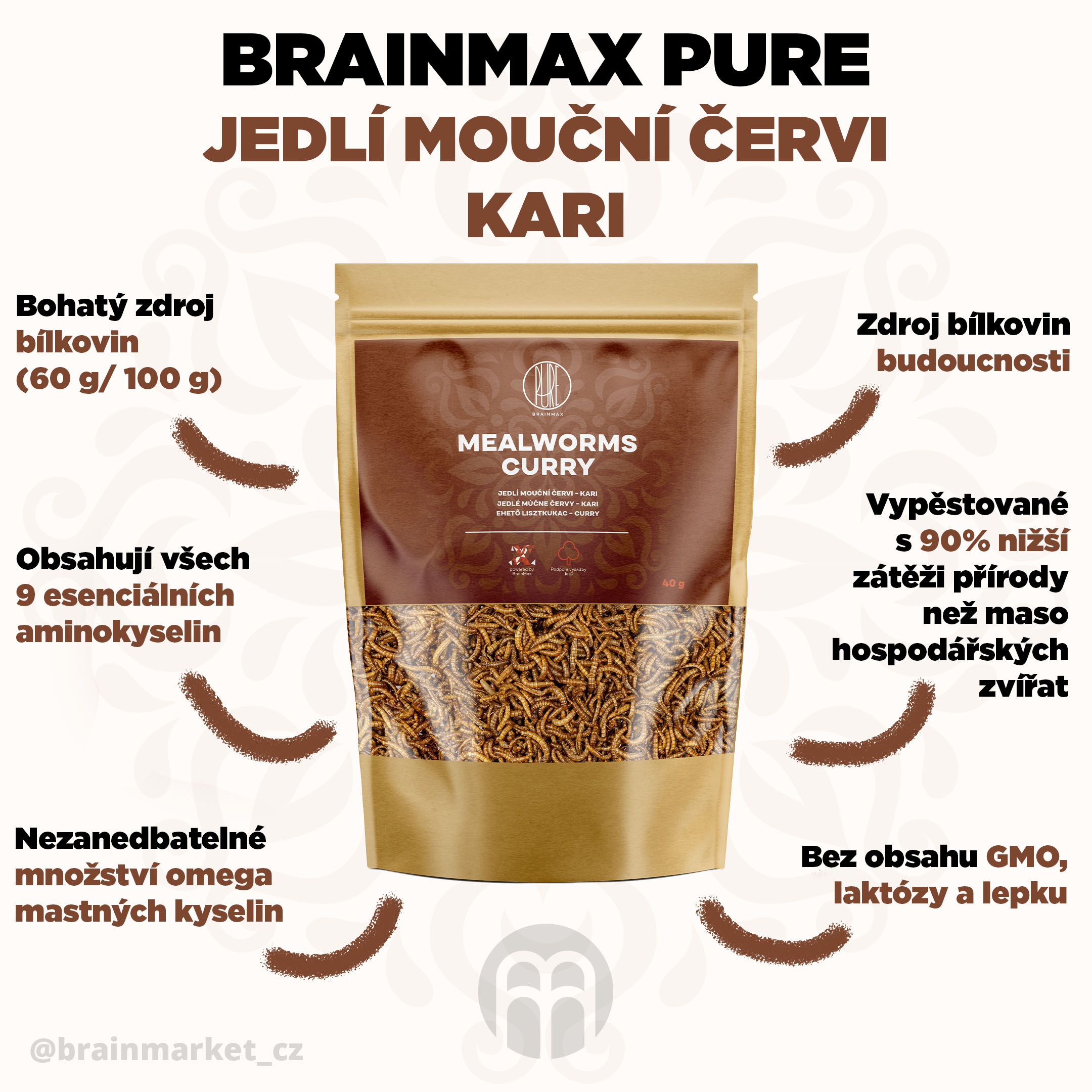 BrainMax Pure Mouční červi, kari, 40 g Obrázek