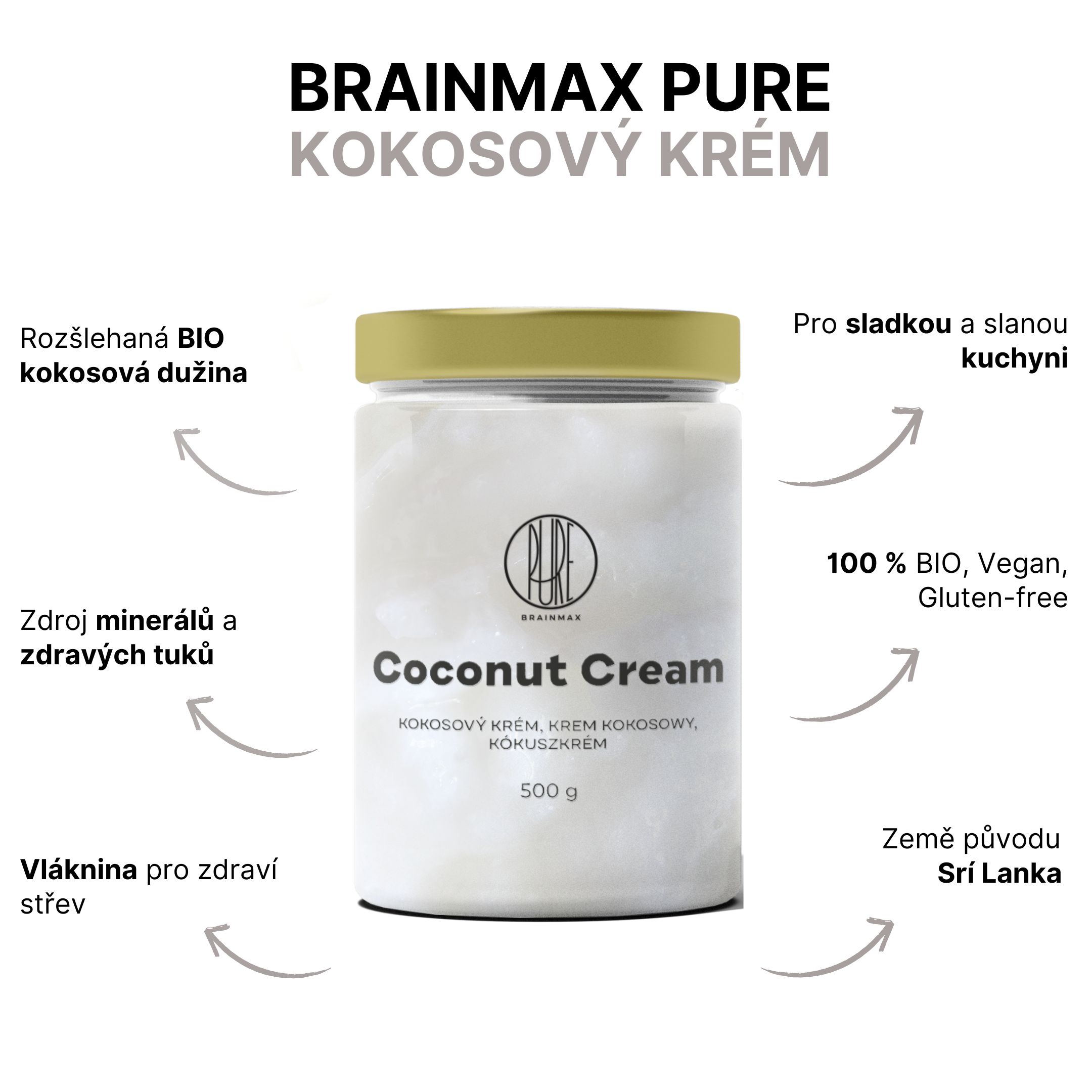 BrainMax Pure Kokosový krém BIO, 500 g Obrázek