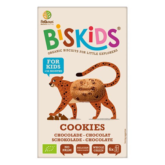 BISkids - BIO dětské celozrnné sušenky s belgickou čokoládou 36M+, 120g