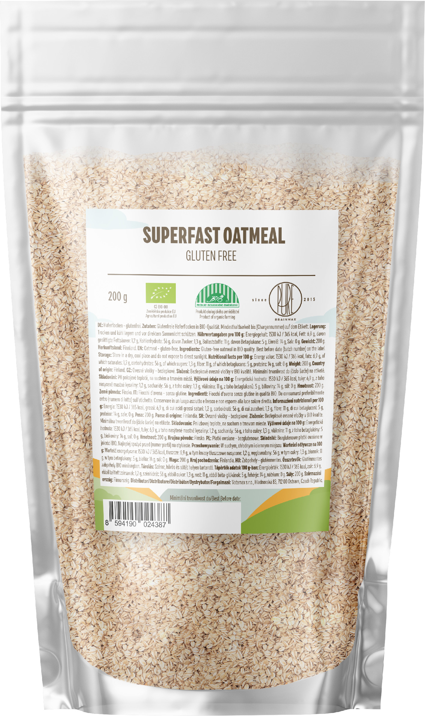 BrainMax Pure Superfast Ovesné Vločky, bezlepkové BIO, 200 g Obrázek