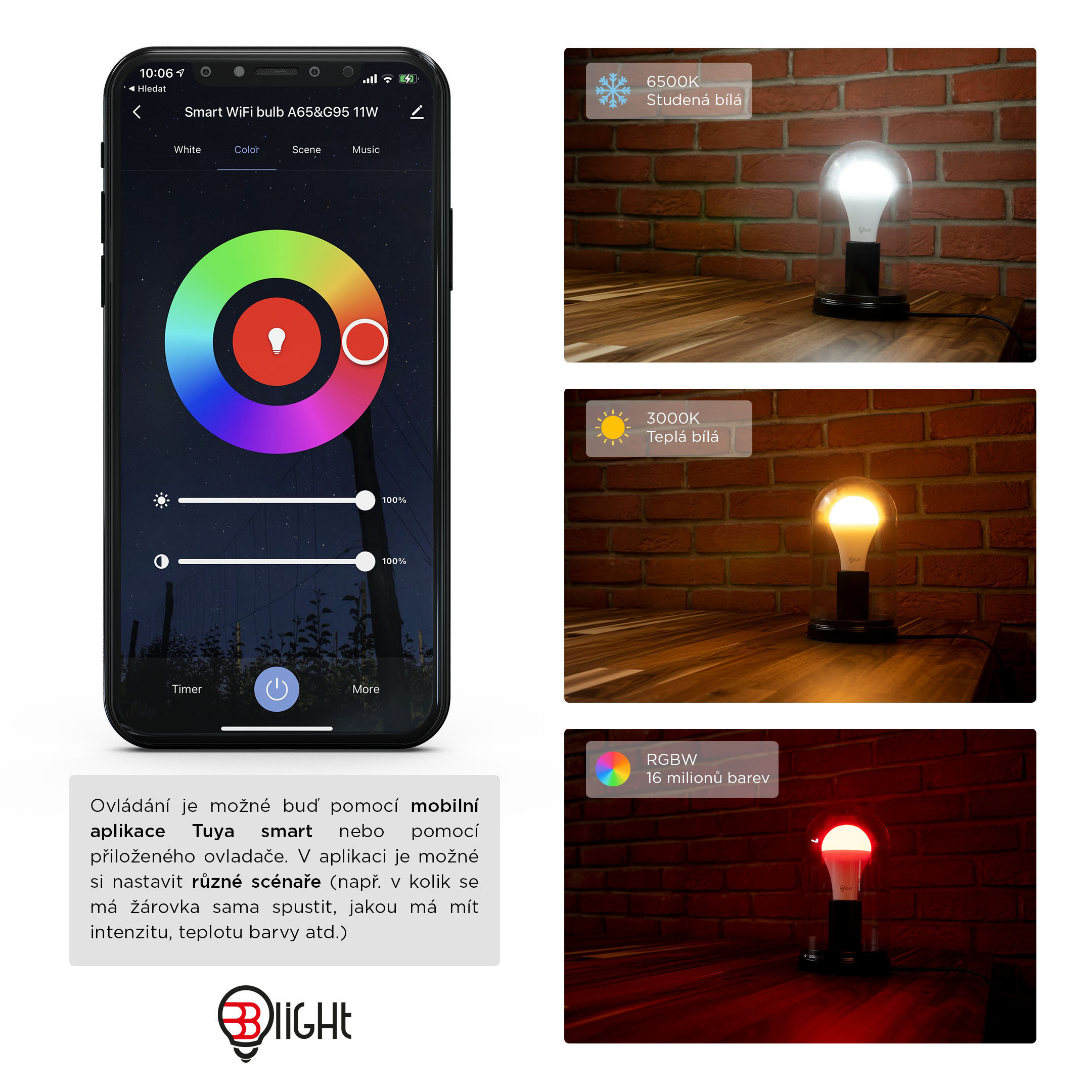 Chytrá žárovka Blight LED, závit E14, 5,5 W, WiFi, APP, stmívatelná, barevná Obrázek