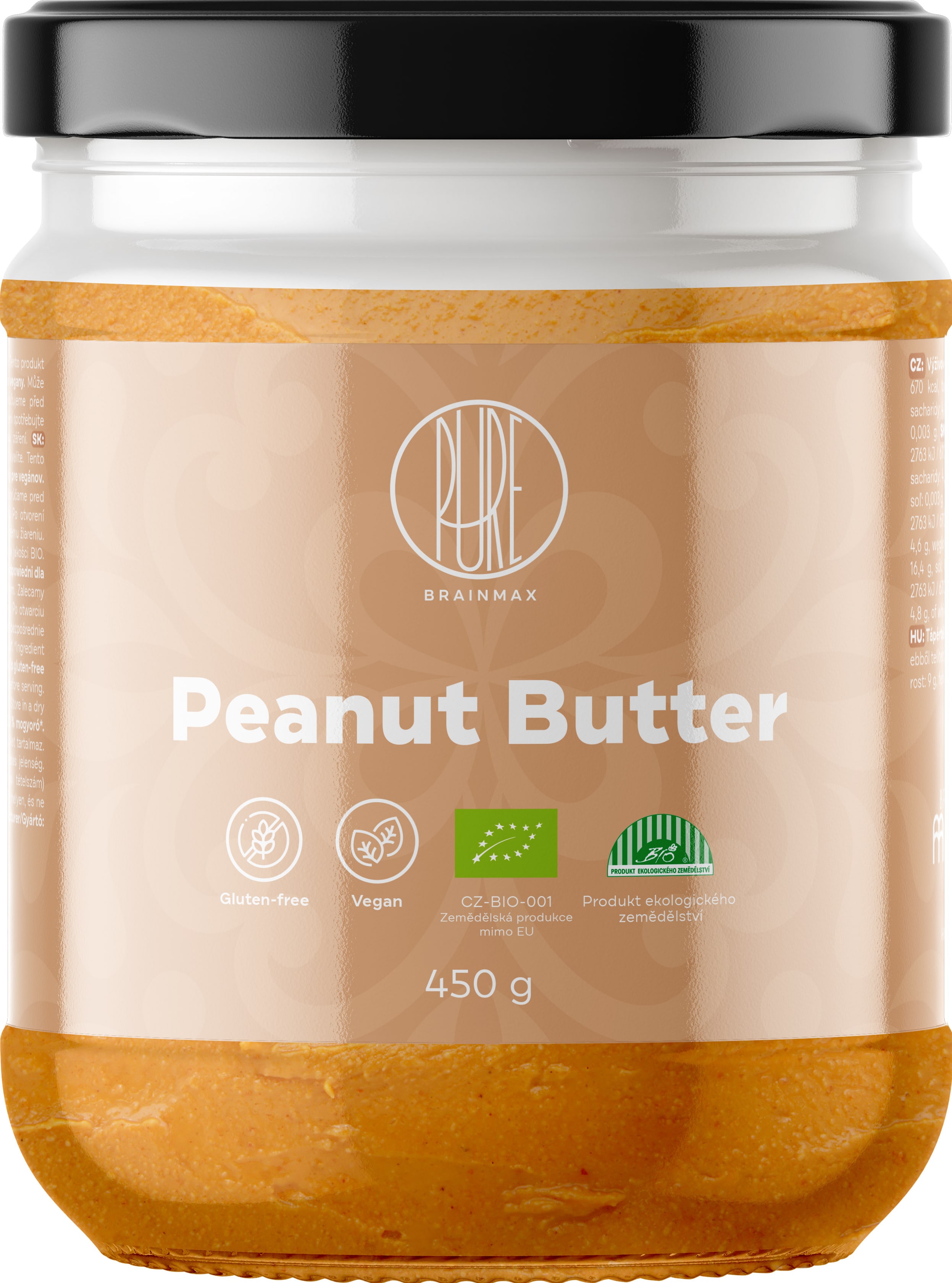 BrainMax Pure Peanut Butter, 100% Arašídové máslo, BIO, 450 g *CZ-BIO-001 certifikát