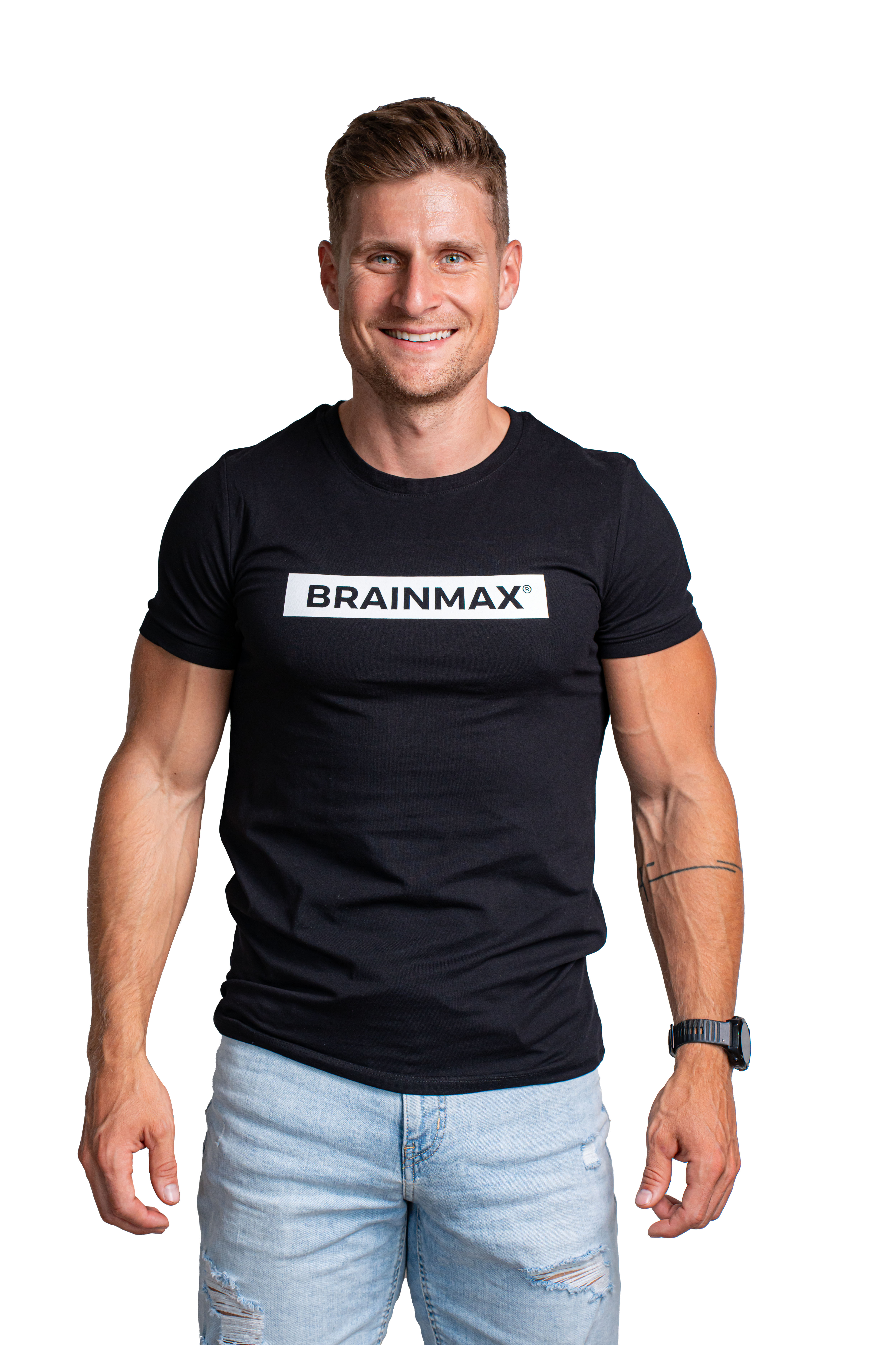 Tričko BrainMax s pruhem pánské - černé Velikost: M