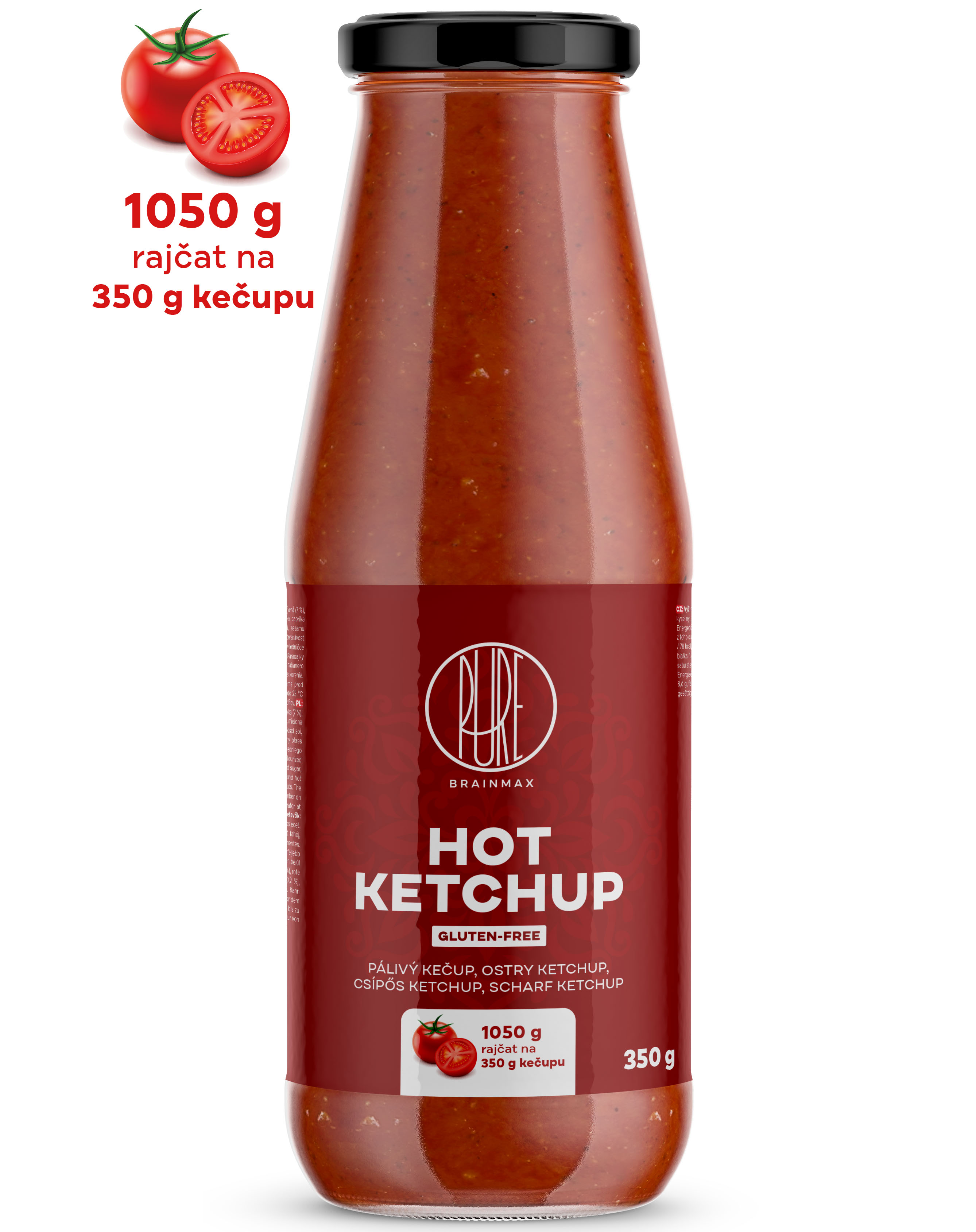 Levně BrainMax Pure Ketchup, hot (ostrý kečup), 350 g 1050 g rajčat na 350 g kečupu!