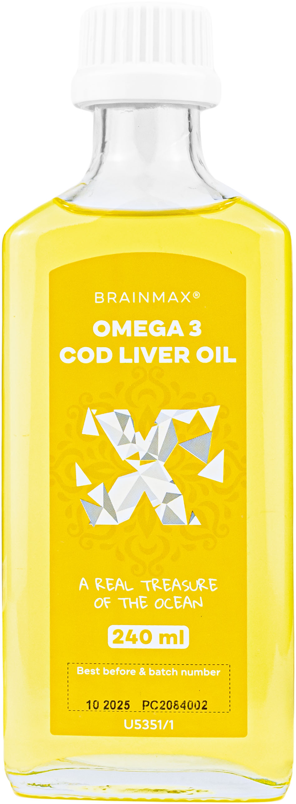 BrainMax Omega 3, Olej z tresčích jater, citrón, 240 ml Obrázek
