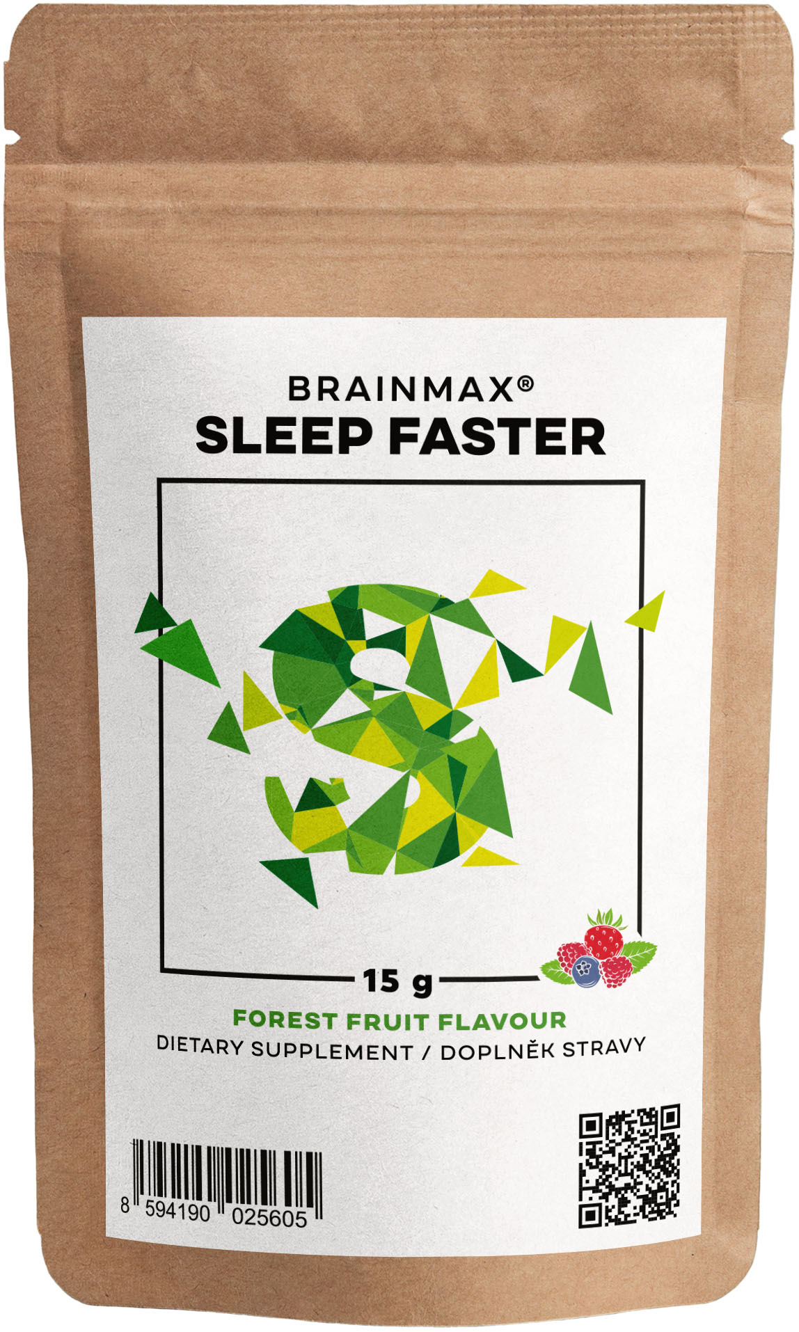 BrainMax Sleep Faster, 15 g, VZOREK Komplex 8 přírodních látek, podpoří rychlejší usínání a kvalitní spánek, nově s příchutí lesního ovoce, 1 dávka, doplněk stravy