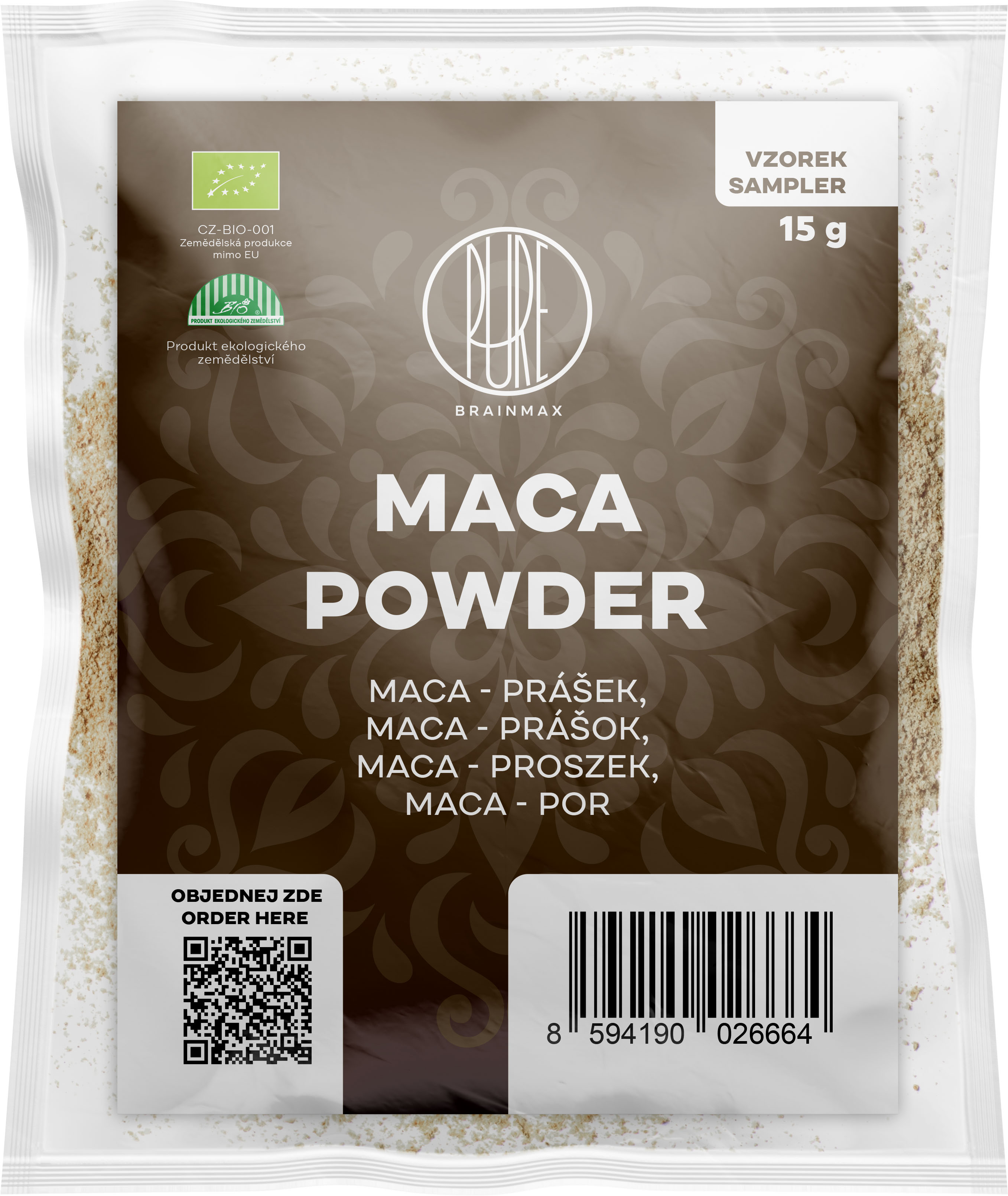 BrainMax Pure Maca BIO prášek, sampler 15 g *CZ-BIO-001 certifikát