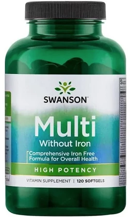 Levně Swanson Multi without Iron (multivitamín bez železa), 120 kapslí