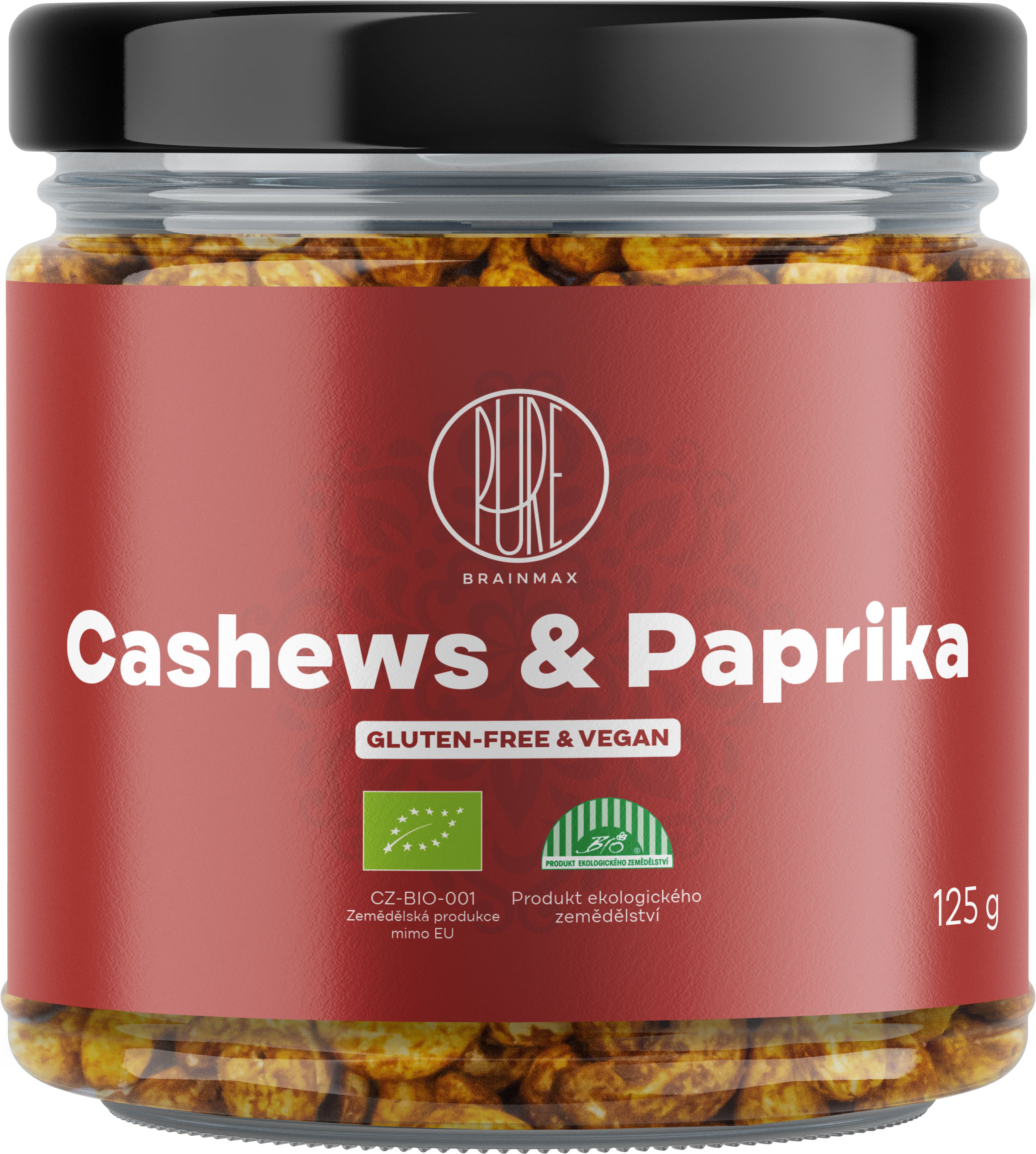 BrainMax Pure Cashews & Paprika, Kešu & Červená paprika, BIO, 125 g *CZ-BIO-001 certifikát