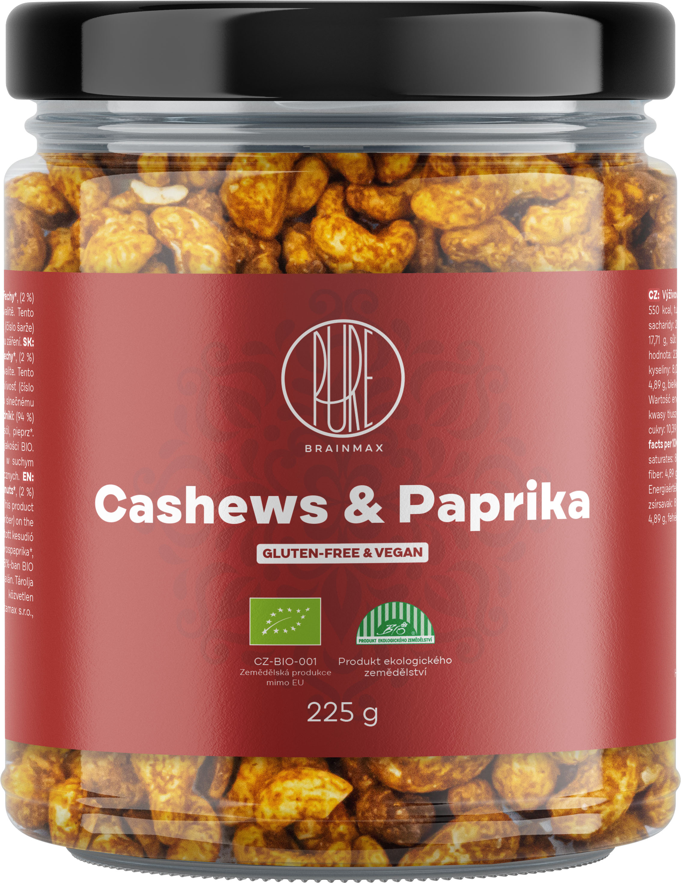 BrainMax Pure Cashews & Paprika, Kešu & Červená paprika, BIO, 225 g *CZ-BIO-001 certifikát