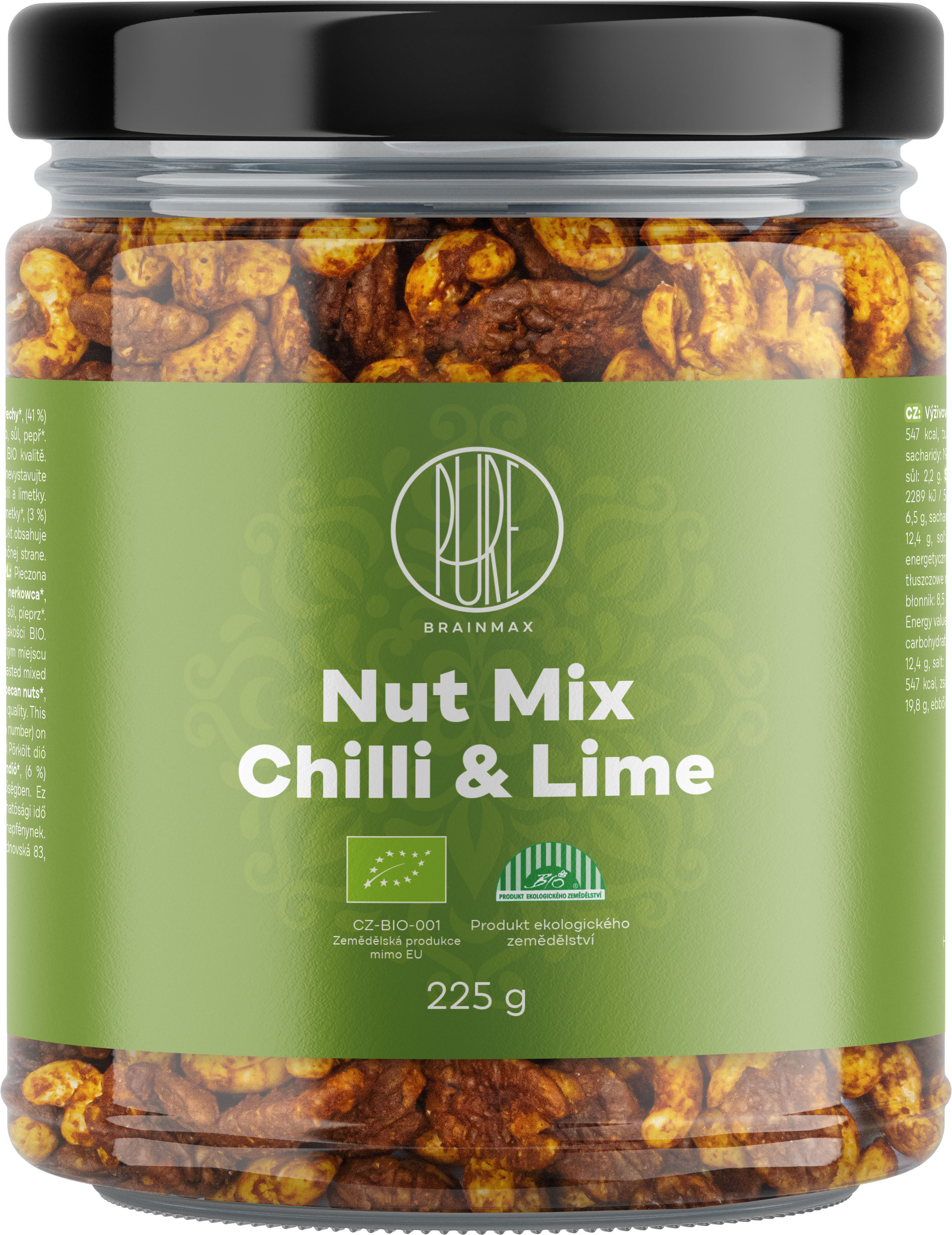 Levně BrainMax Pure Směs ořechů, Chilli & Limetka, BIO, 225 g *CZ-BIO-001 certifikát