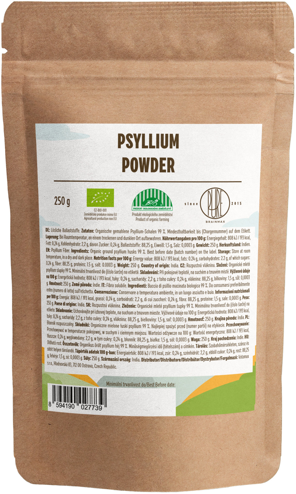 BrainMax Pure BrainMax Pure® Psyllium, rozpustná vláknina, 250 g, BIO