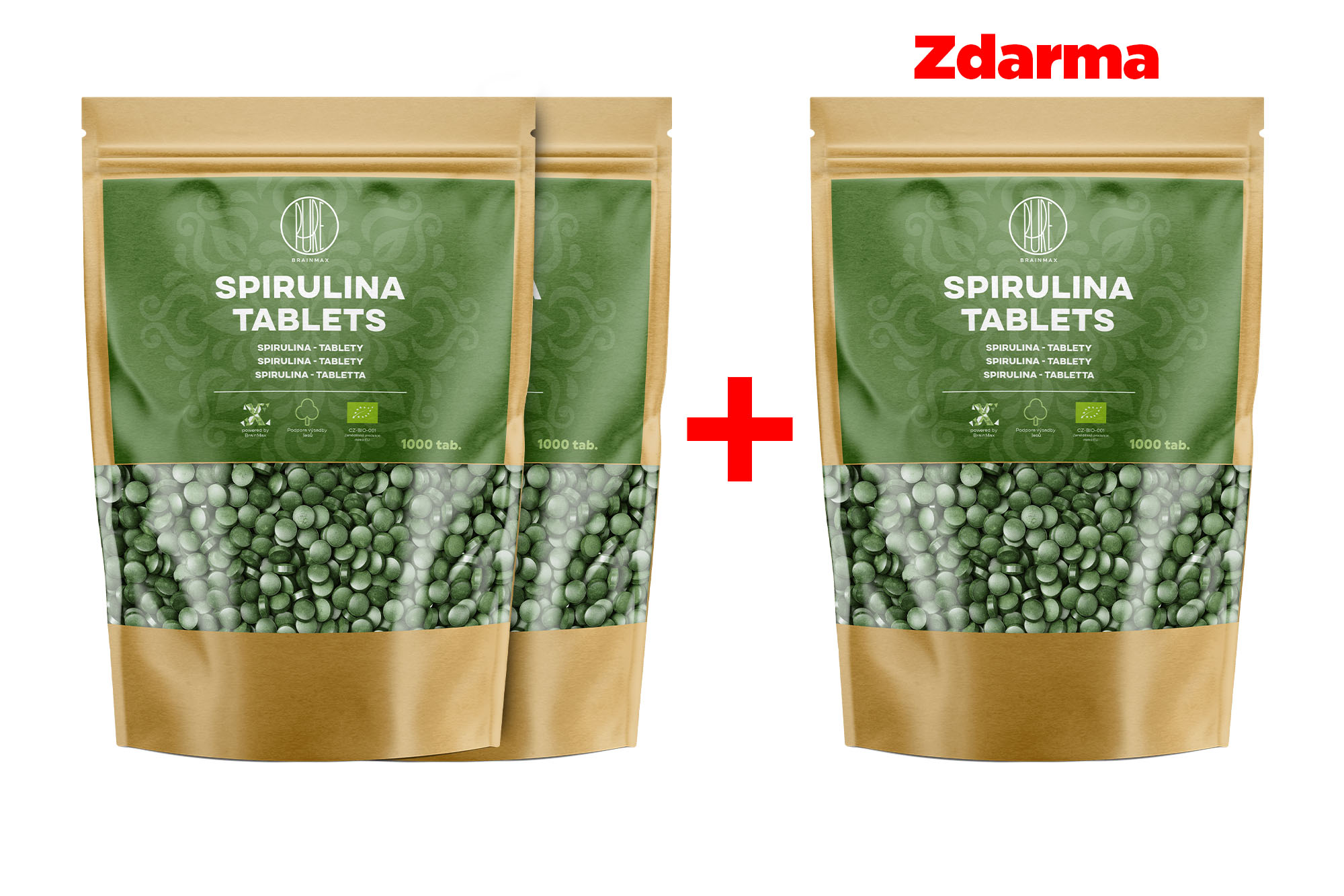 BrainMax Pure Spirulina Tablets BIO, 1000 tablet, 2+1 ZDARMA *CZ-BIO-001 certifikát