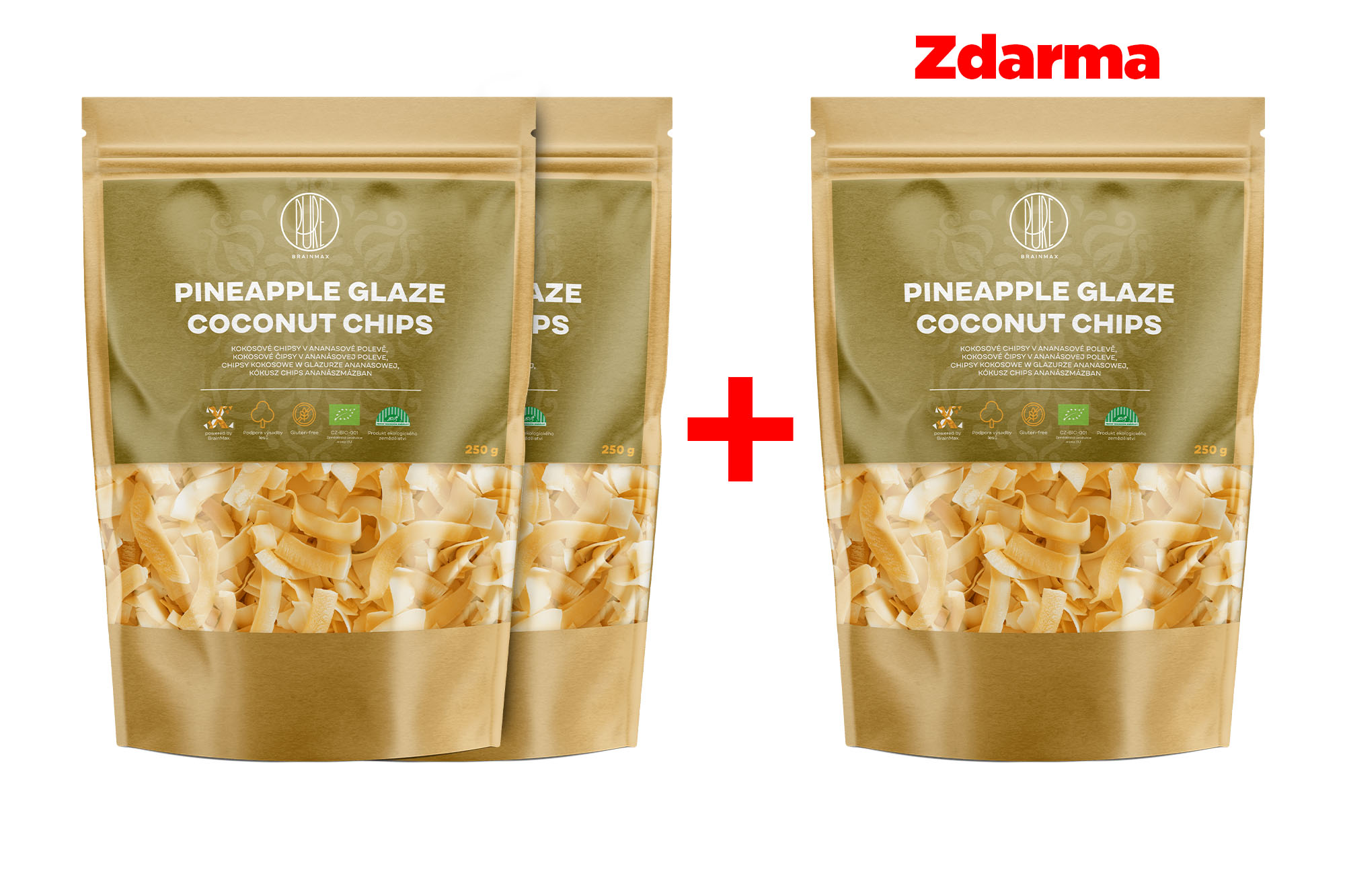 BrainMax Pure Kokosové chipsy v ananasové polevě, BIO, 250 g, 2+1 ZDARMA BrainMax Pure Kokosové chipsy v ananasové polevě, BIO, 250 g, 2+1 ZDARMA