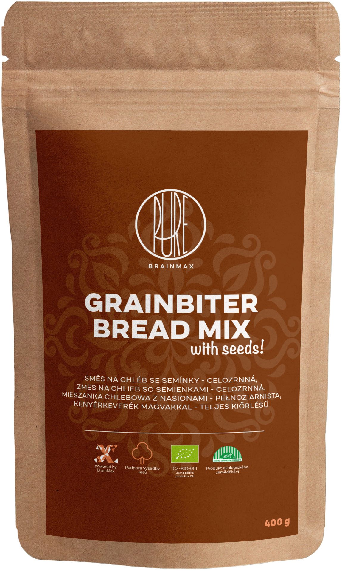 BrainMax Pure Směs na chléb se semínky, celozrnná, 400 g, BIO *CZ-BIO-001 certifikát