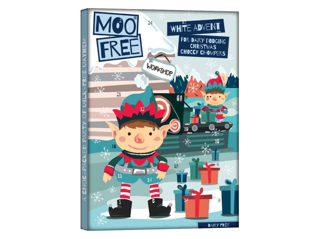 Moo-free - Adventní kalendář z bílé čokolády, 70 g