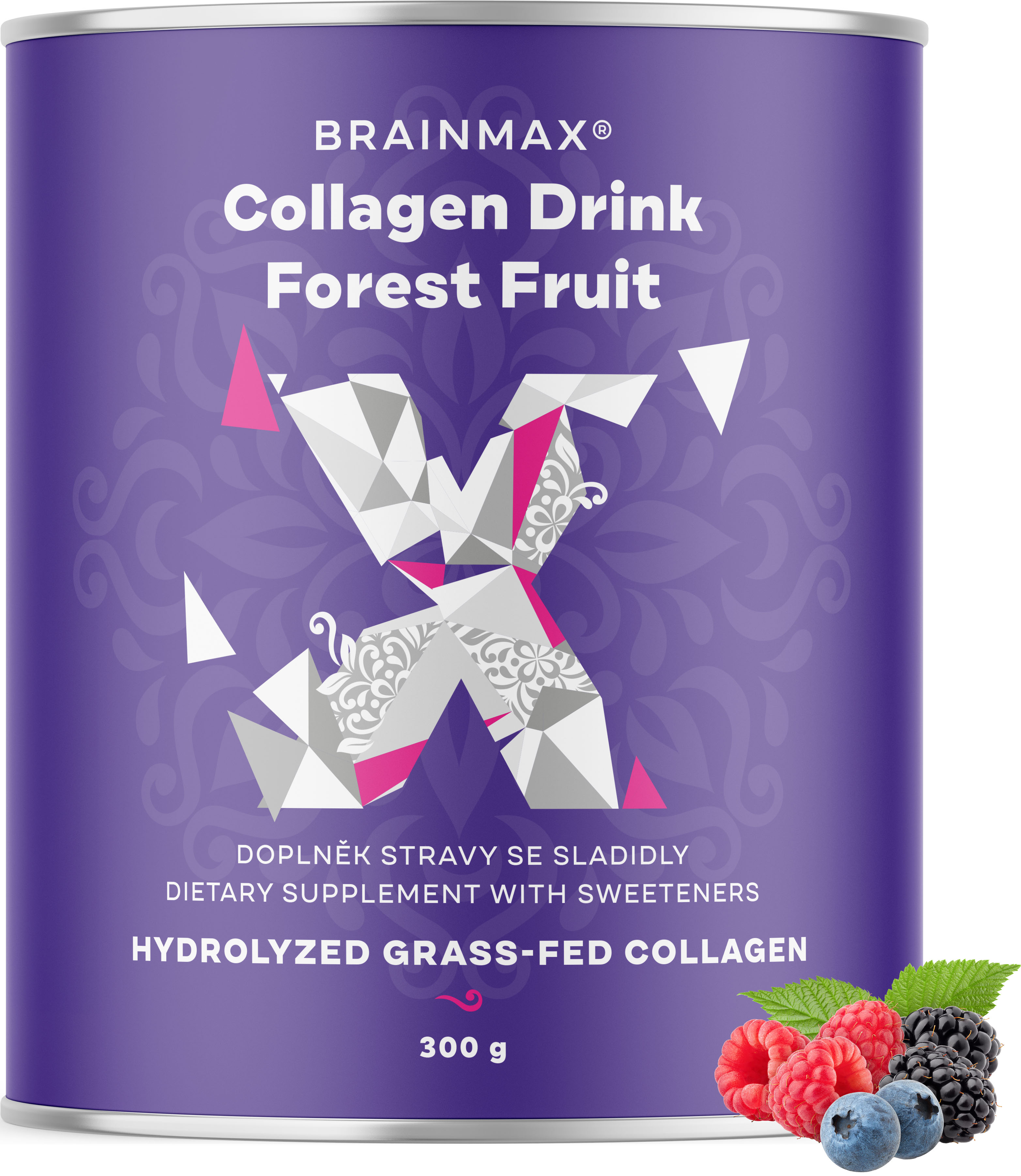 BrainMax Pure Collagen Drink, kolagen nápoj, lesní ovoce 300 g Hydrolyzovaný grass-fed kolagen, téměř 9000 mg na dávku! doplněk stravy