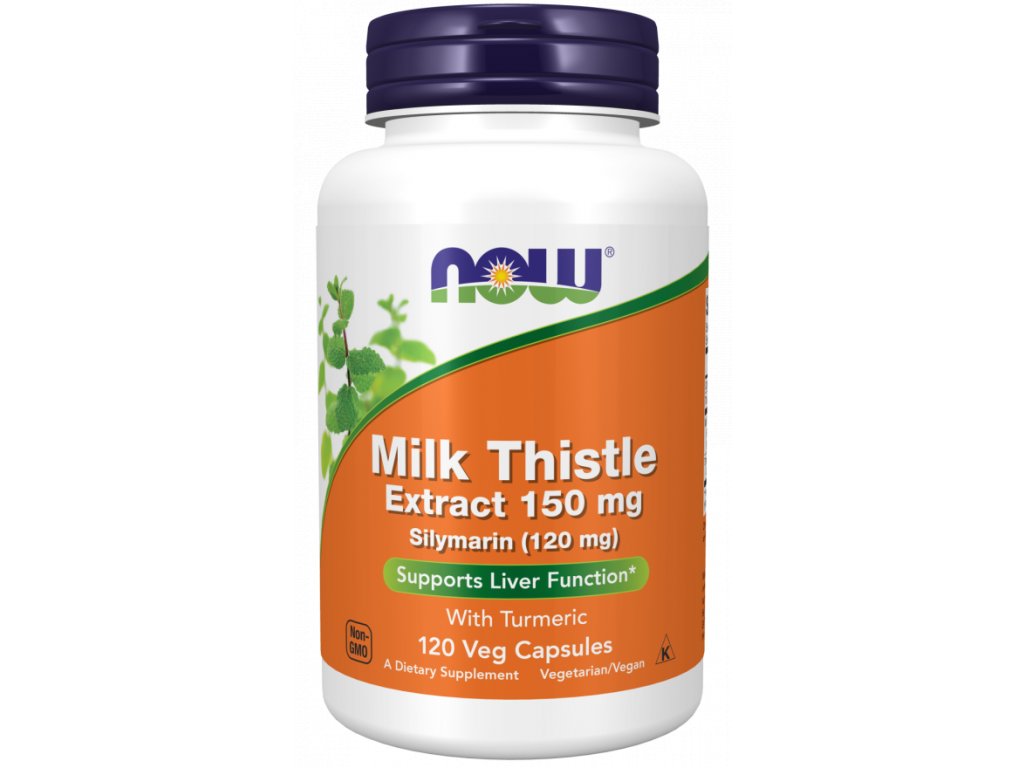 Now® Foods NOW Silymarin with Turmeric (extrakt z ostropestřce s kurkumou), 150 mg, 120 rostlinných kapslí Obrázek