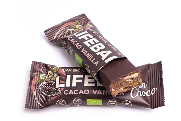 LifeFood - Tyčinka Lifebar InChoco tyčinka vanilková s kakaovými boby RAW, BIO, 40 g *CZ-BIO-002 certifikát