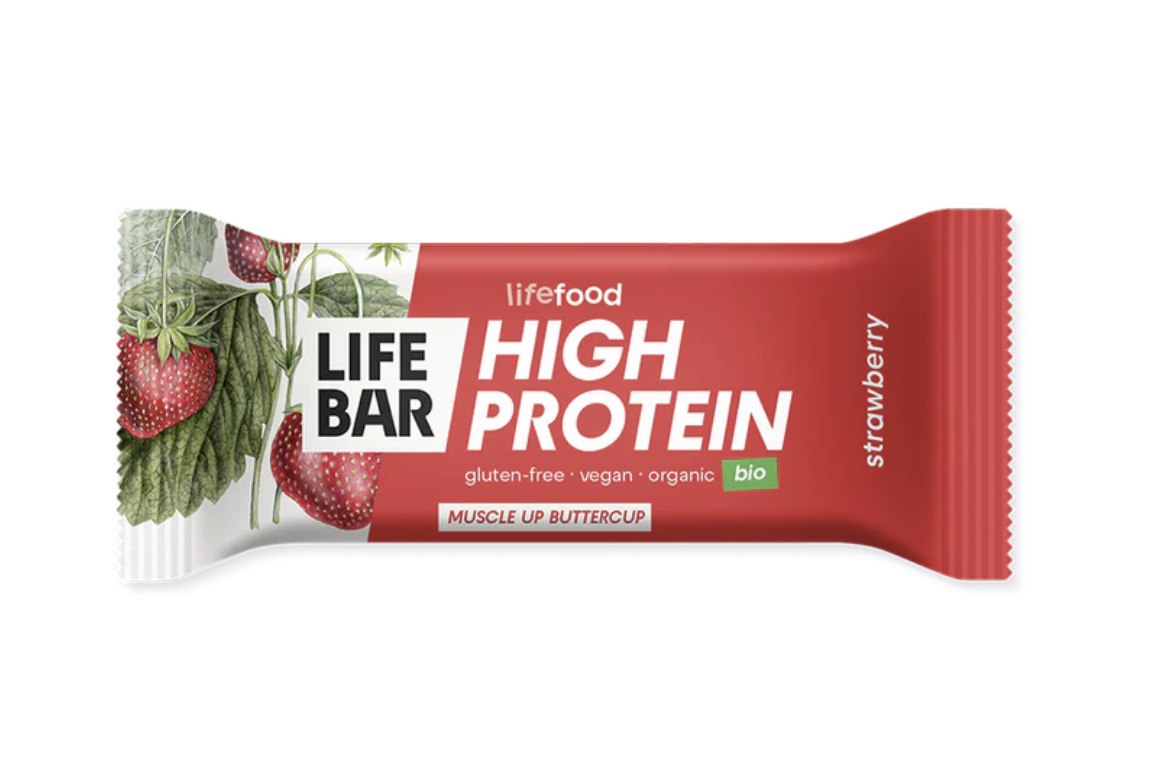 LifeFood - Tyčinka Lifebar Protein tyčinka jahodová, BIO, 47 g *CZ-BIO-002 certifikát