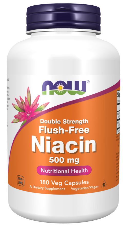 Now® Foods NOW Niacin, Bez vedlejšího účinku zčervenání, 500 mg (Double Strength), 180 rostlinných kapslí