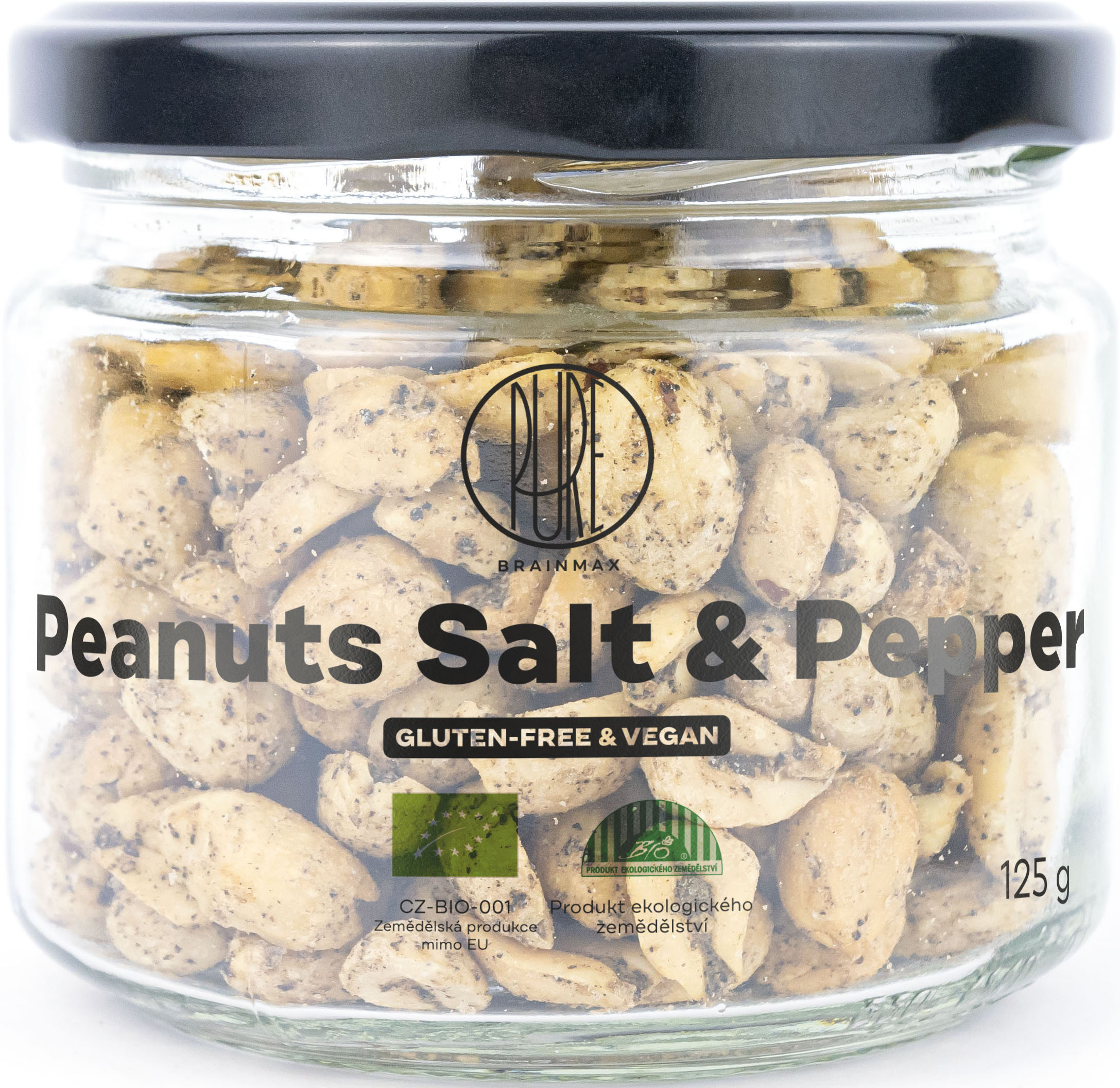 Levně BrainMax Pure Peanuts Salt & Pepper, Arašídy, Sůl & Pepř, BIO, 125 g *CZ-BIO-001 certifikát