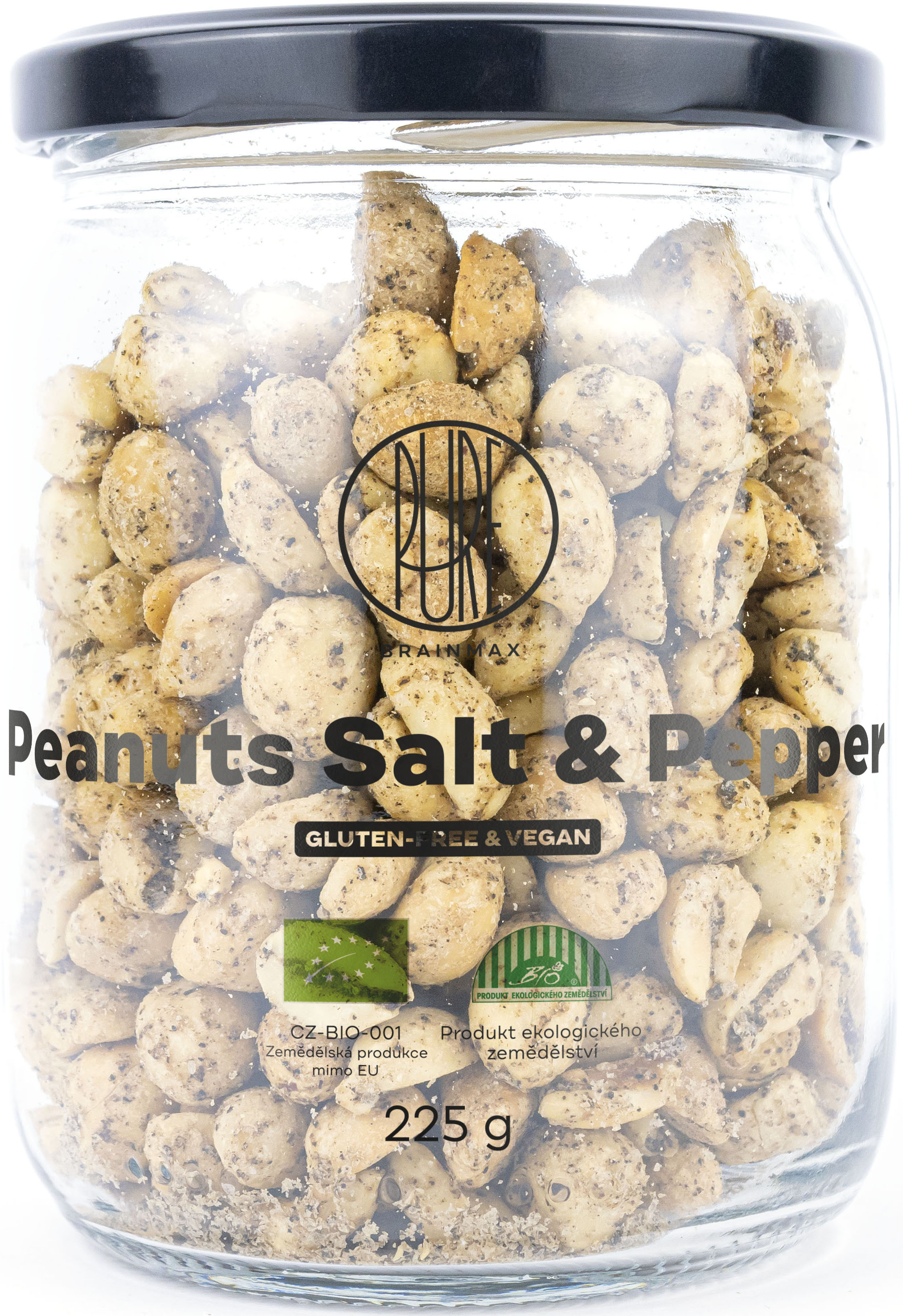 Levně BrainMax Pure Peanuts Salt & Pepper, Arašídy, Sůl & Pepř, BIO, 225 g *CZ-BIO-001 certifikát