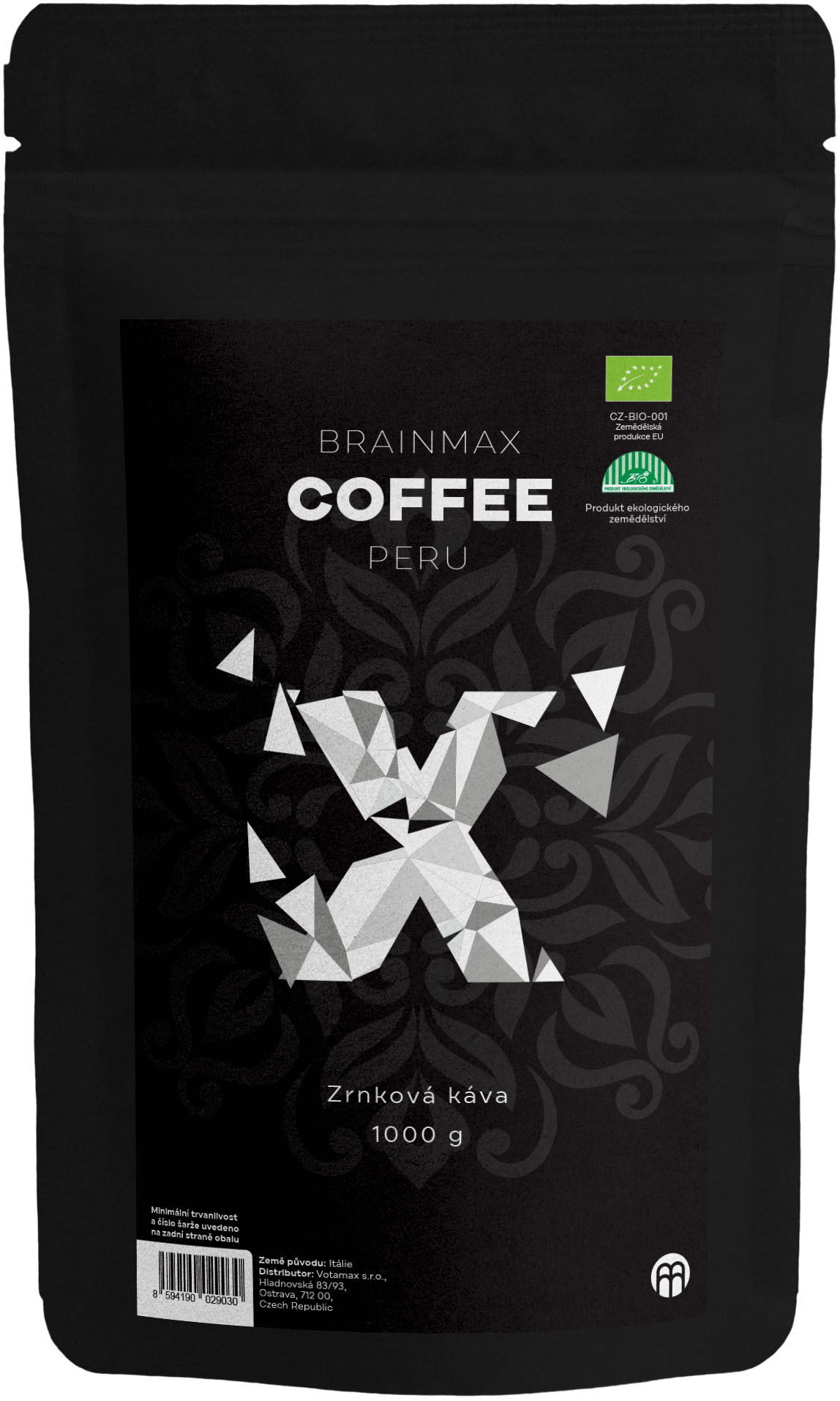 Levně BrainMax Coffee Peru, zrnková káva, BIO, 1000 g *CZ-BIO-001 certifikát *CZ-BIO-001 certifikát